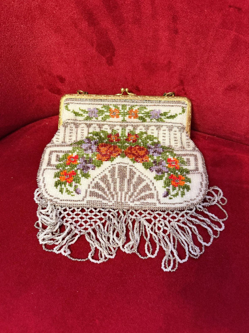Antike edwardianische Abendtasche mit Perlenstickerei