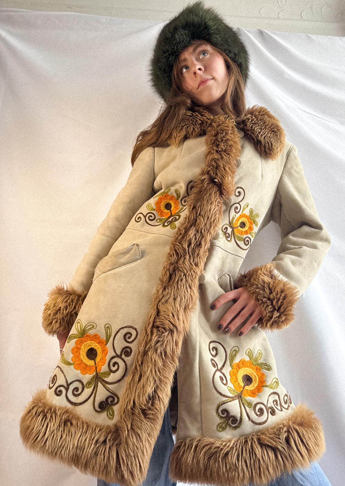1970s Embroidered Shearling Princess Coat