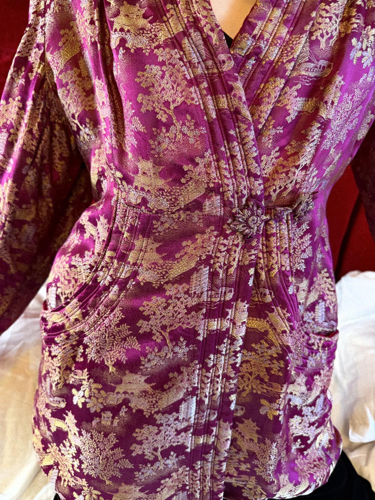 1940s Silk Jacquard Jacket with Art Deco Detailing and Frog Closures