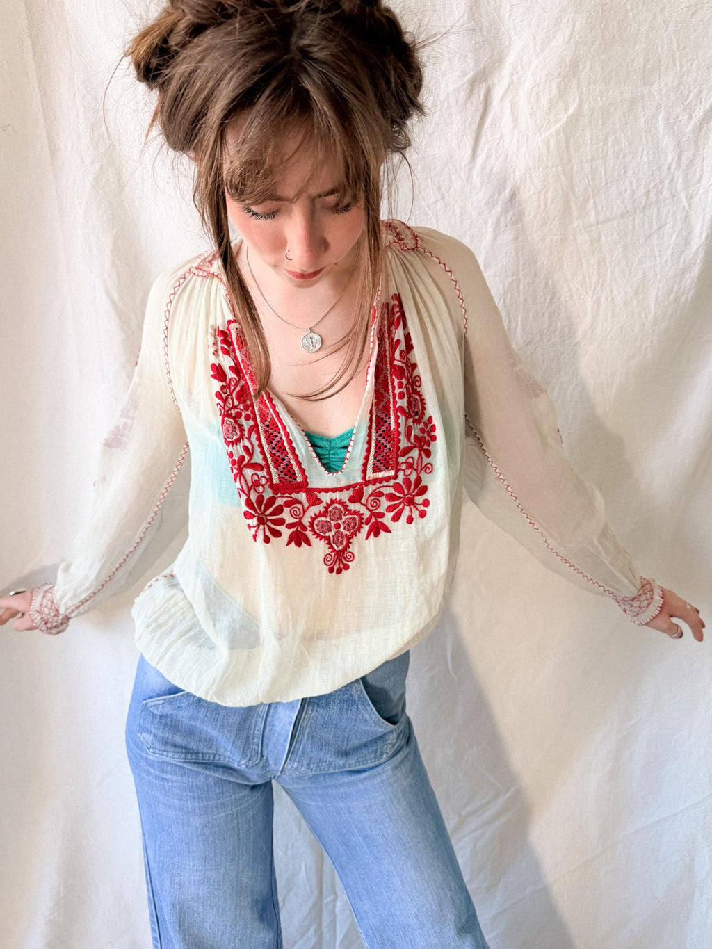 Vintage Romanian Folk Blouse in Fine Cotton Gauze | c. 1915–1930