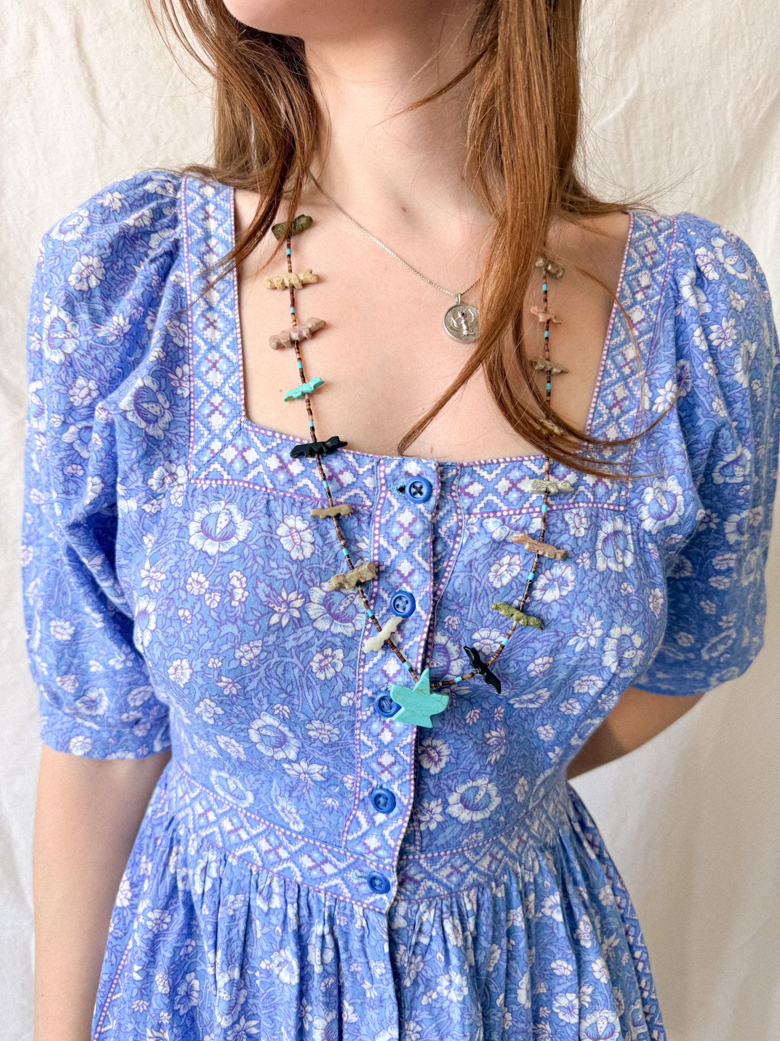 1970s Ritu Kumar for Rosafi Indian Blockprint Cotton Prairie Summer Dress