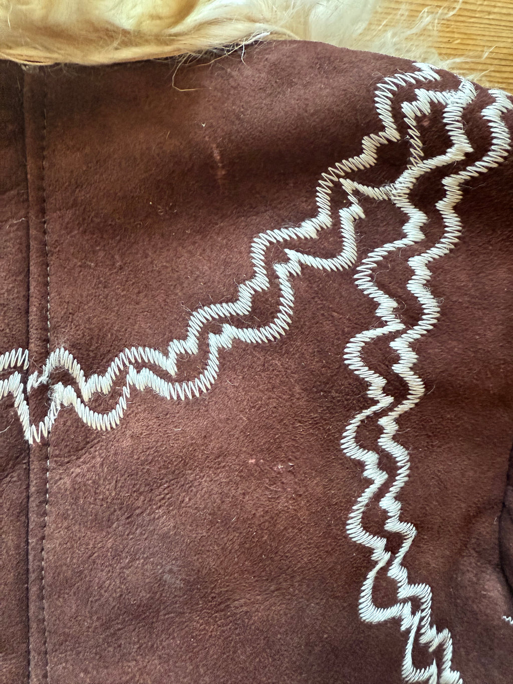 1970s Afghan Shearling Coat – Chocolate Brown with Creamy Trims and Ivory Embroidery