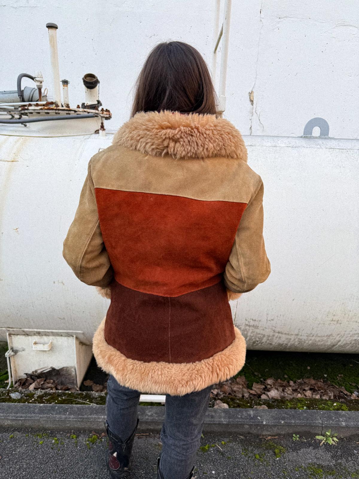 Rare 1970s Penny Lane Sheepskin Coat – Three-Colour Suede with Plush Shearling Trim