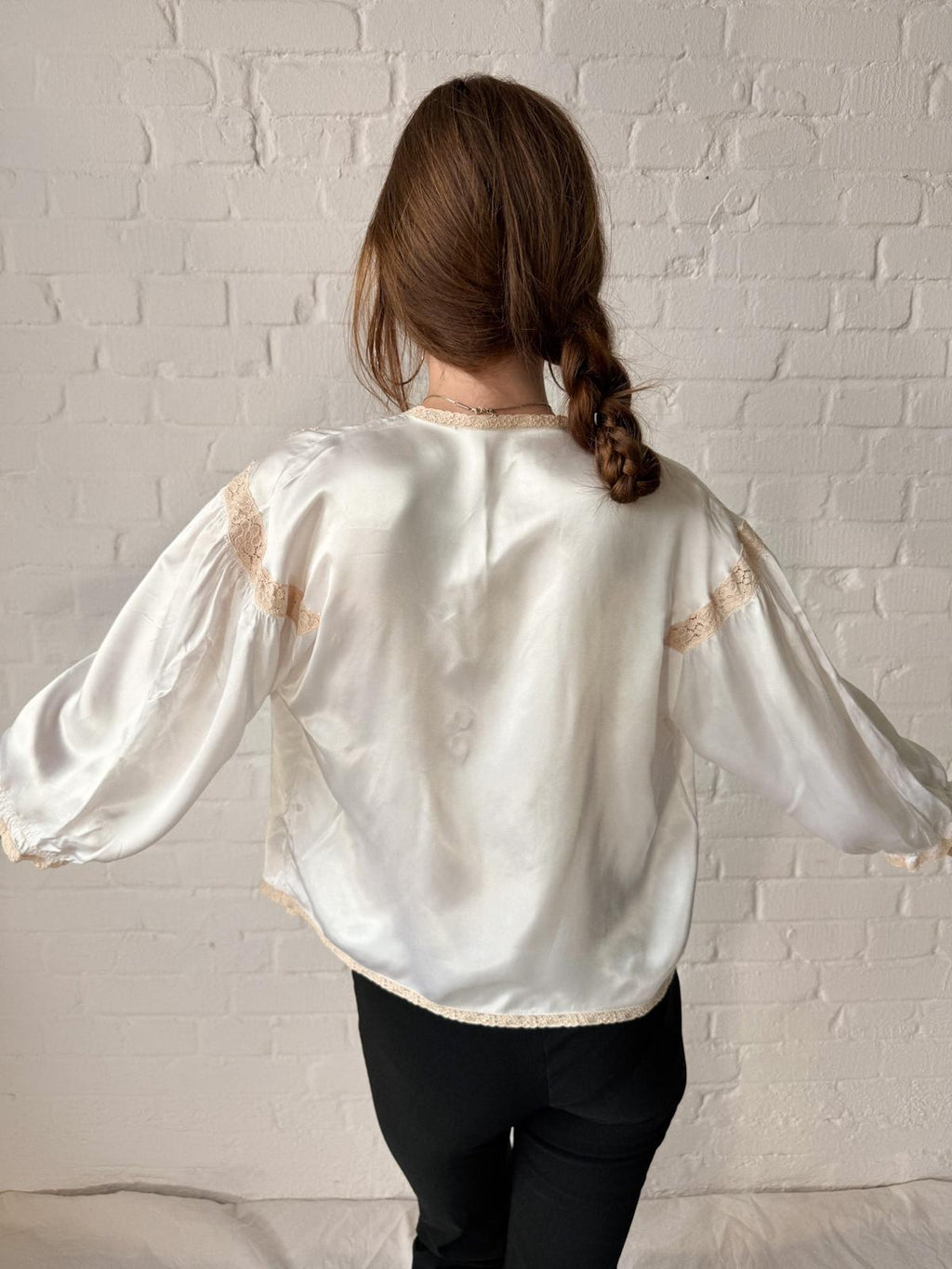 1930s Ivory Liquid Satin Bed Jacket