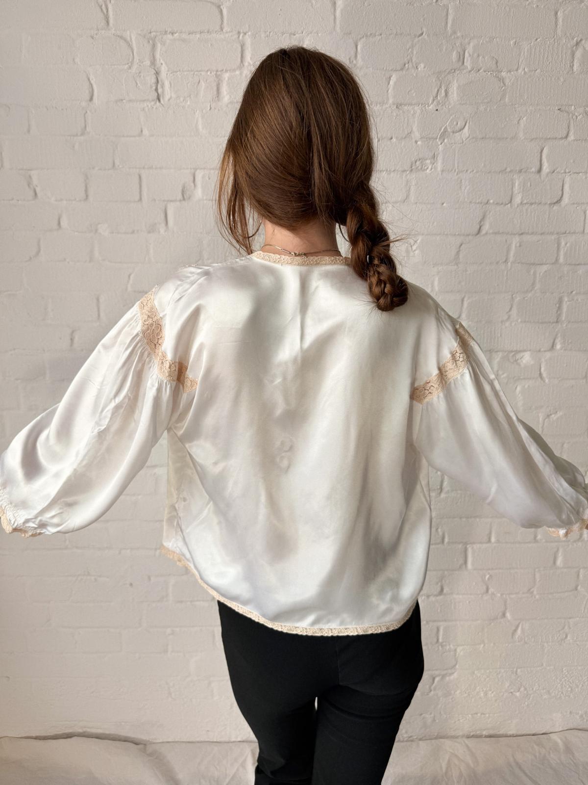 1930s Ivory Liquid Satin Bed Jacket