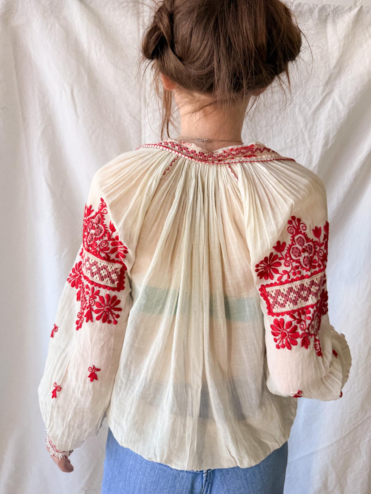 Vintage Romanian Folk Blouse in Fine Cotton Gauze | c. 1915–1930