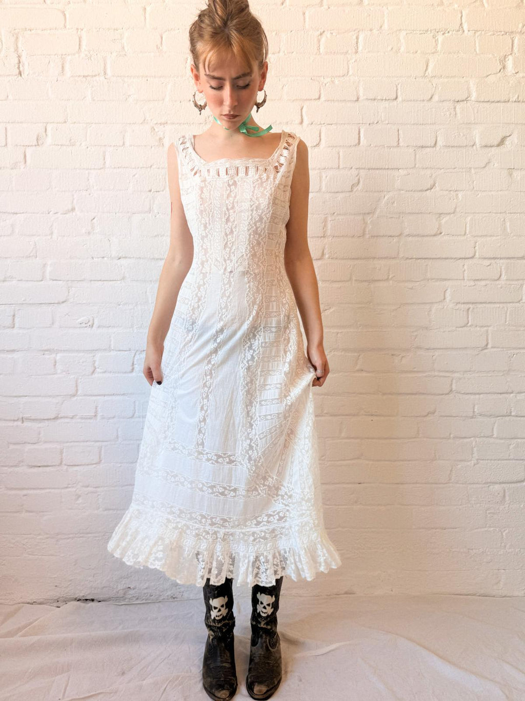 Antique 1910s Edwardian Lace Lingerie Dress – White Cotton & Lace Wedding Dress