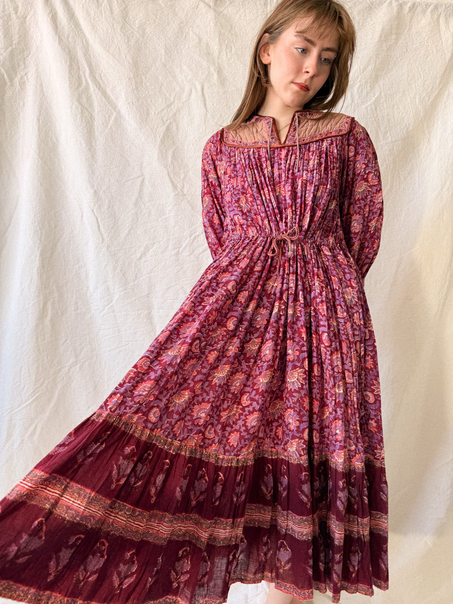 1970s Indian Block Print Cotton Gauze Dress