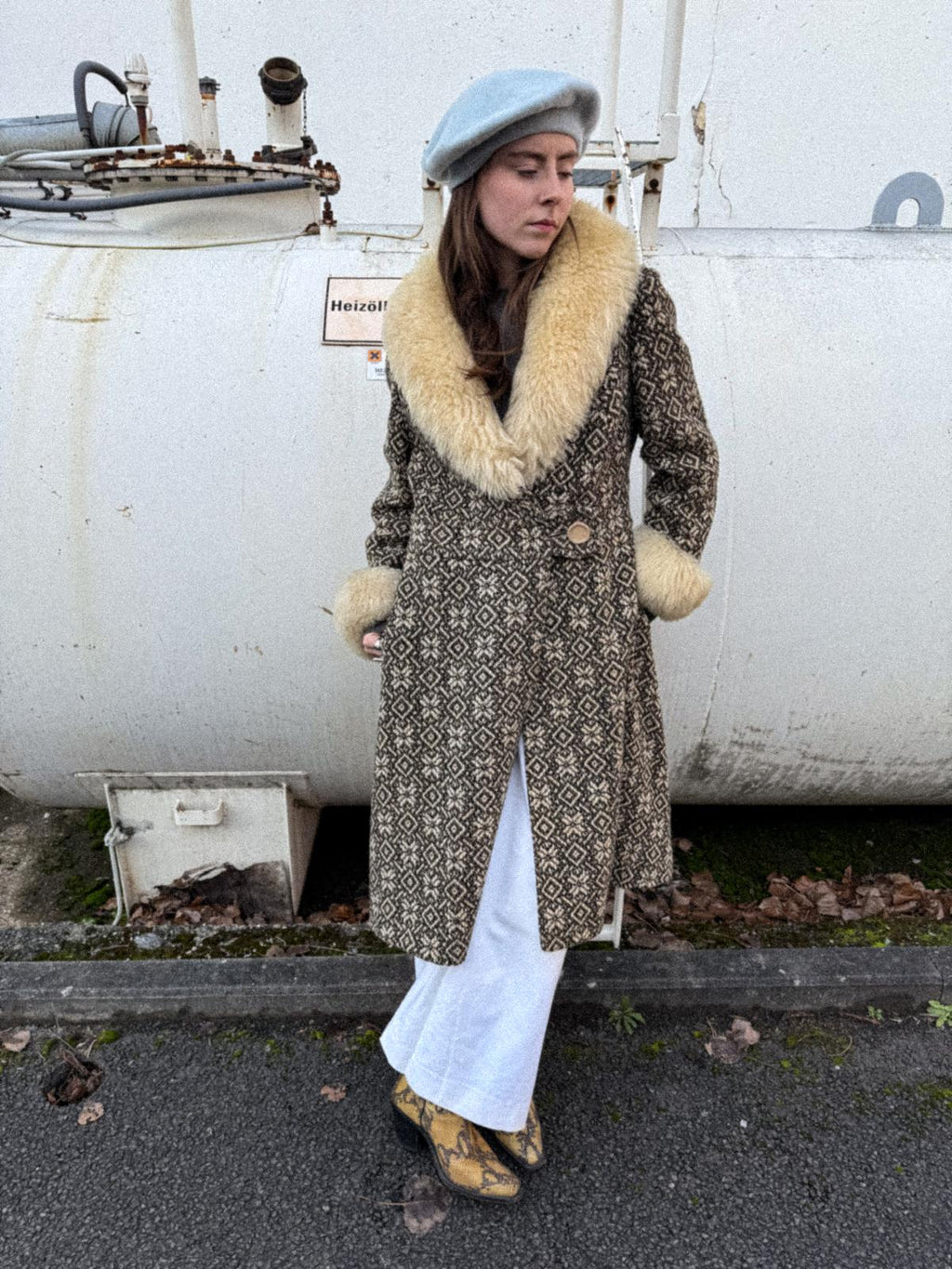 1970s Mark Russell England Wool Tapestry Penny Lane Coat with Shearling