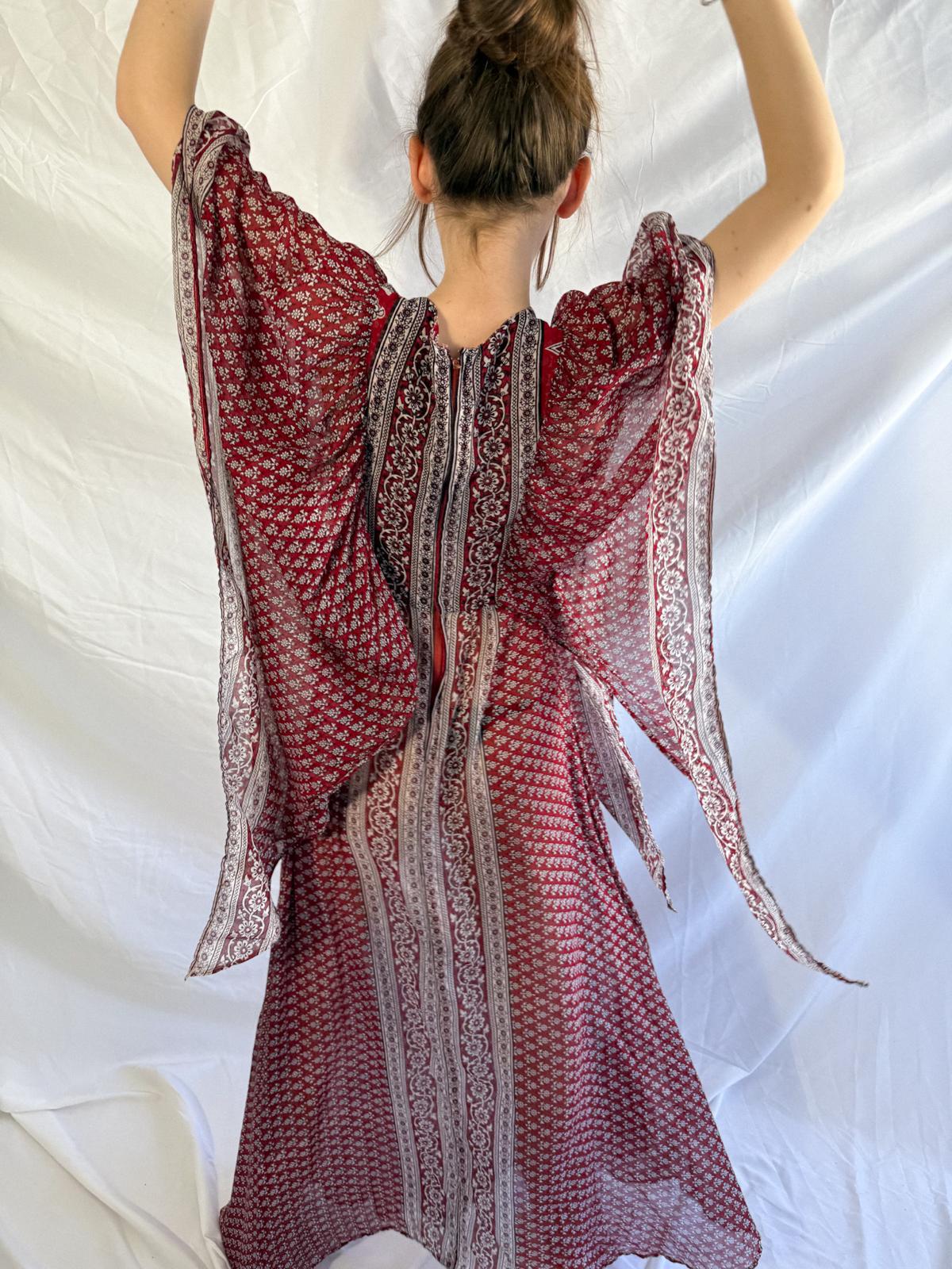 1970er Jahre Baumwollgaze Kaftan Maxikleid mit Engelsflügelärmeln – Unetikettiert Ayesha Davar