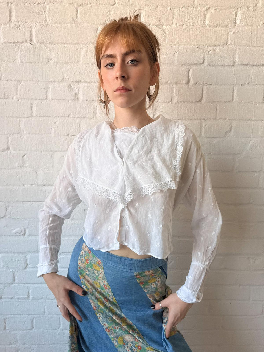 1910s Edwardian Cotton Batiste Embroidered Blouse