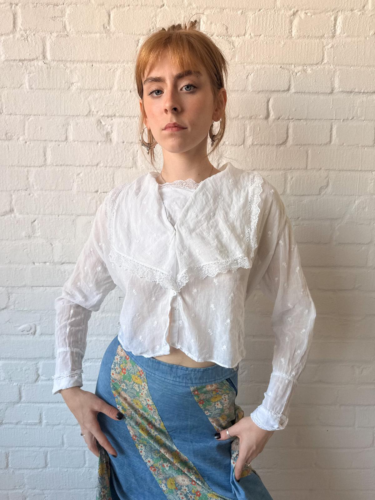 1910s Edwardian Cotton Batiste Embroidered Blouse
