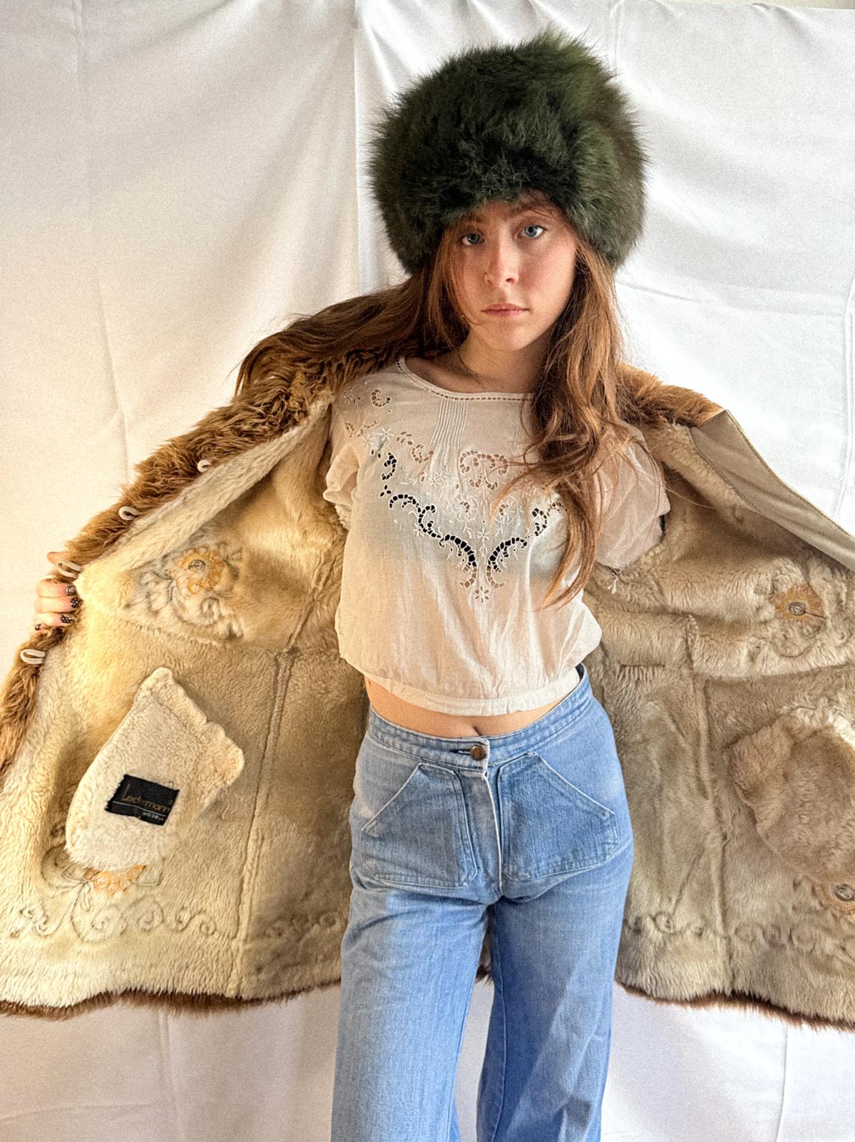 1970s Embroidered Shearling Princess Coat