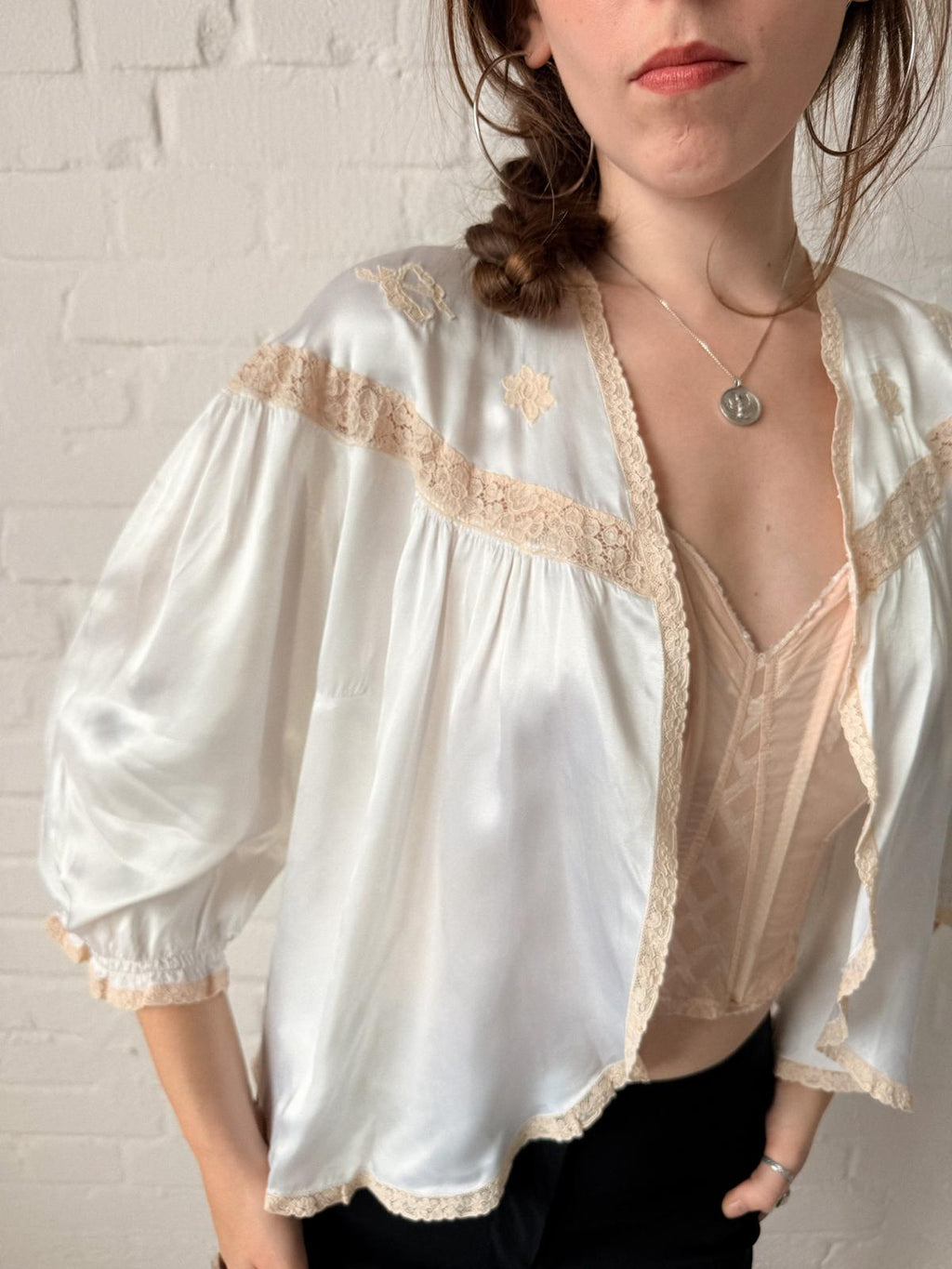 1930s Ivory Liquid Satin Bed Jacket