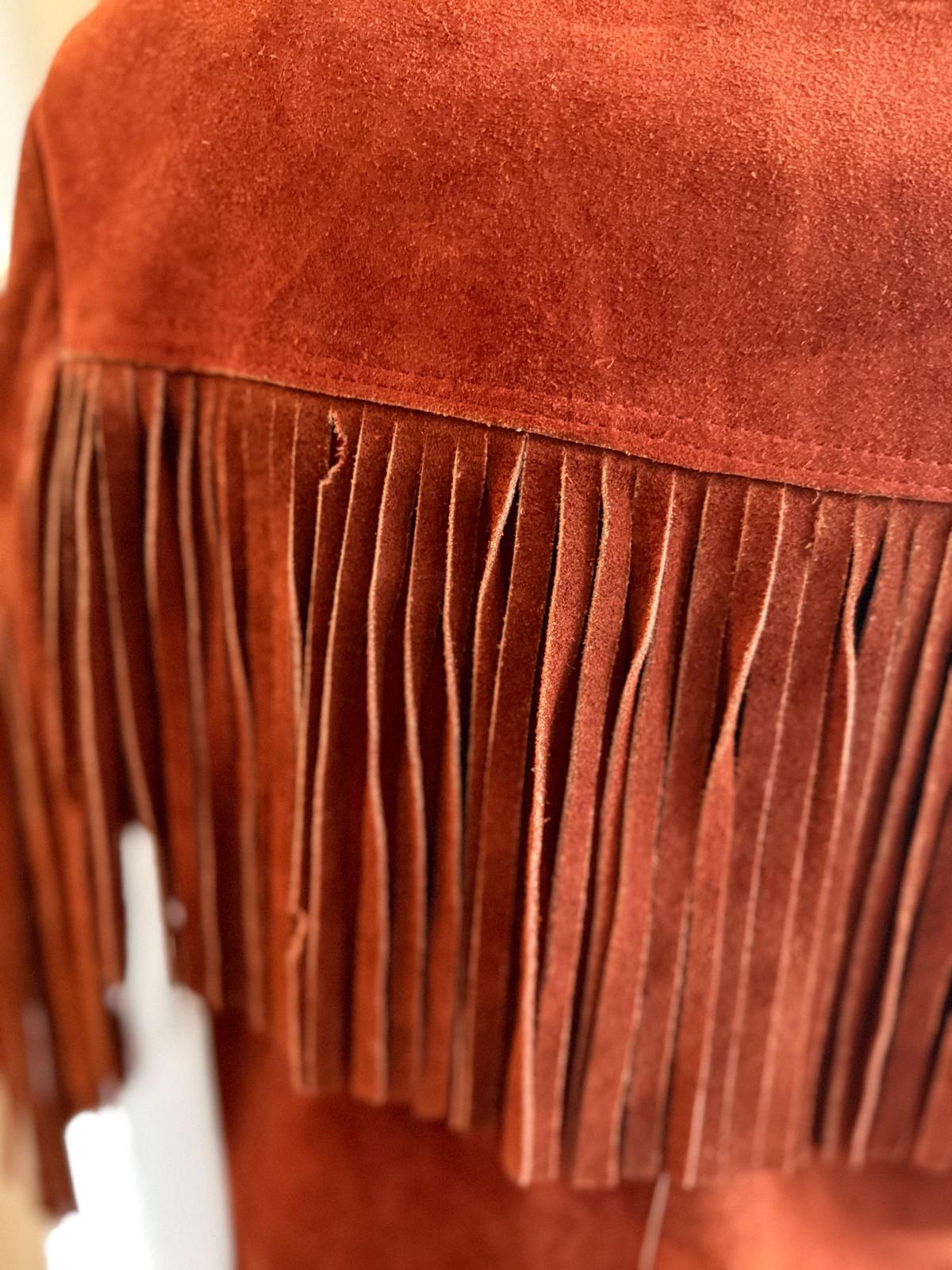 1960s Mexican Suede Fringe Jacket in Berry Rust Red