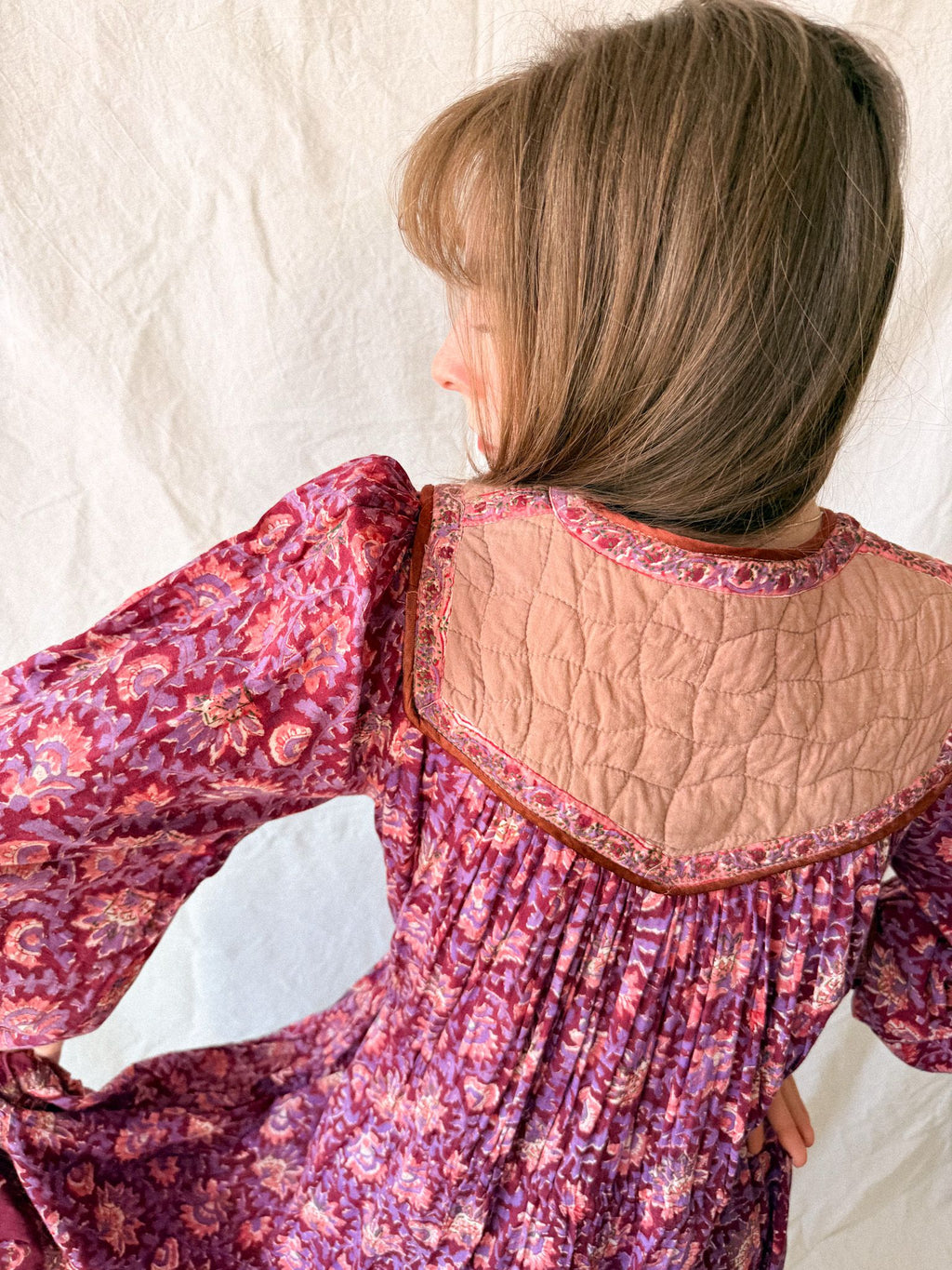 1970s Indian Block Print Cotton Gauze Dress