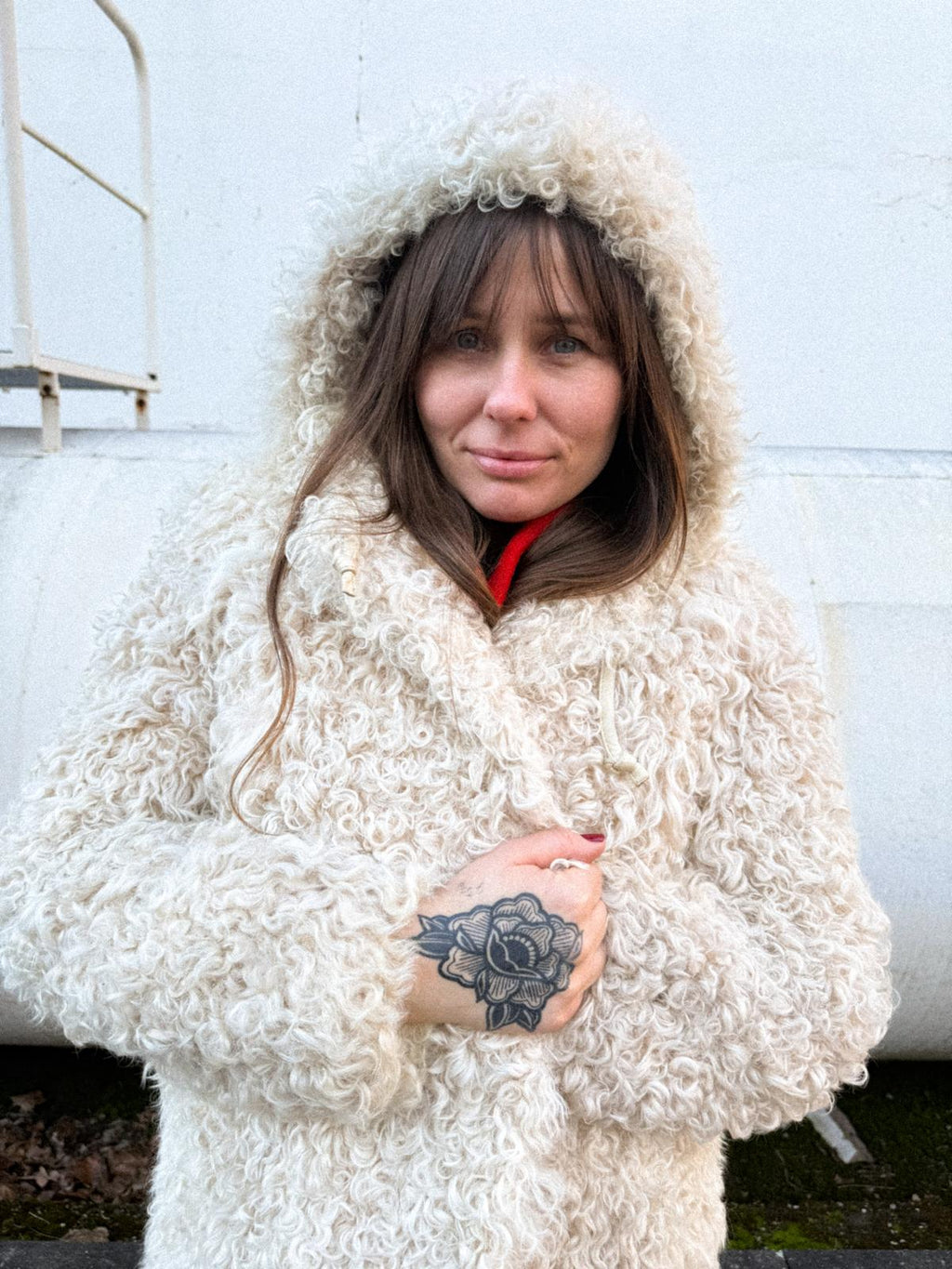 1970s Mongolian Lamb Coat with Hood – Curly Sheepskin, Satin Lined, Leather Toggles