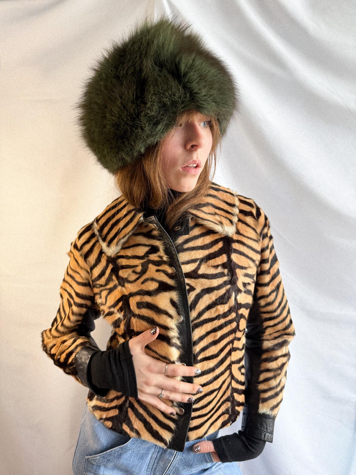 1970s Tiger Print Calf Hair & Leather Cropped Jacket