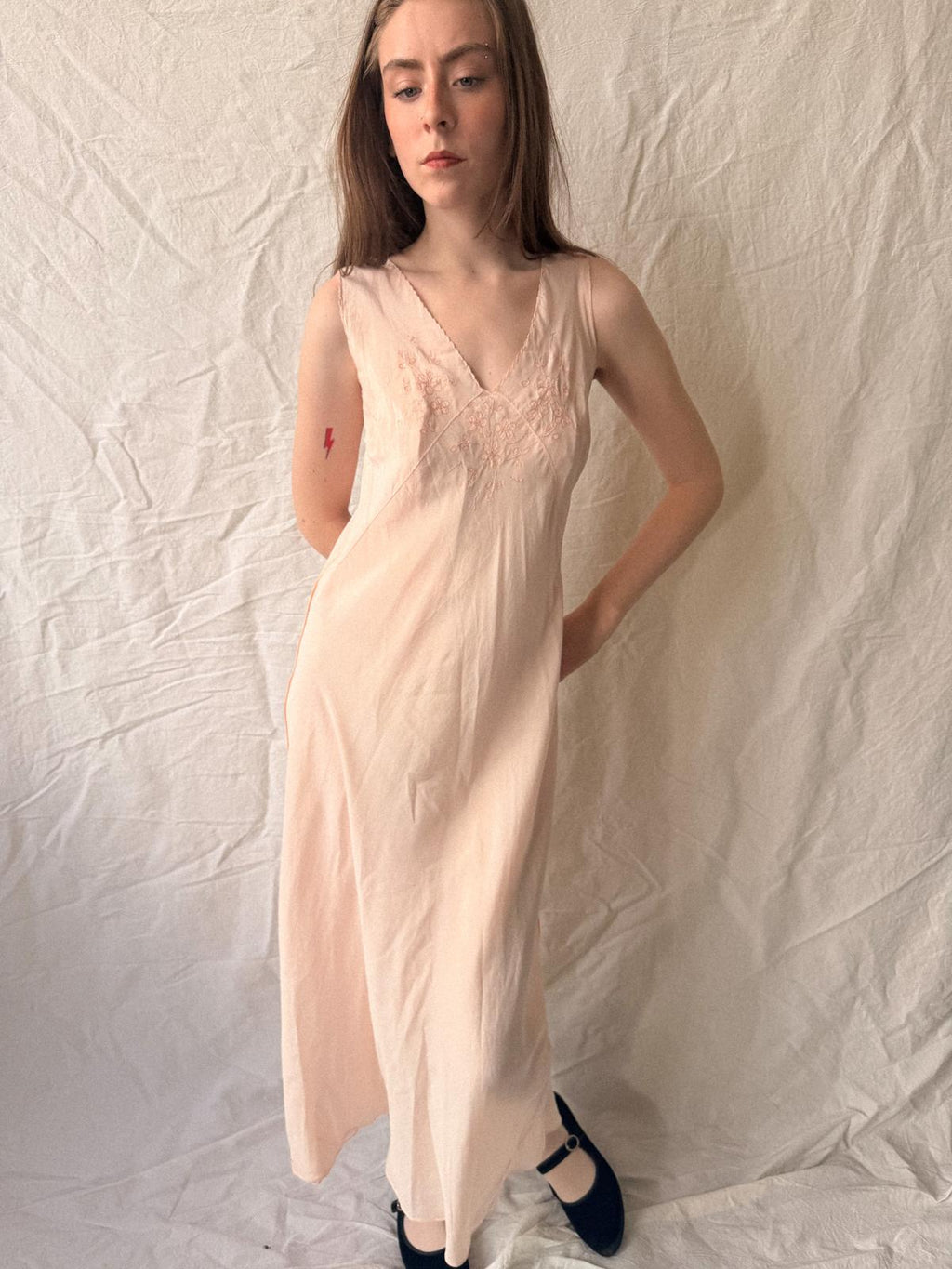 1930s Baby Pink Bias-Cut Silk Slip Dress