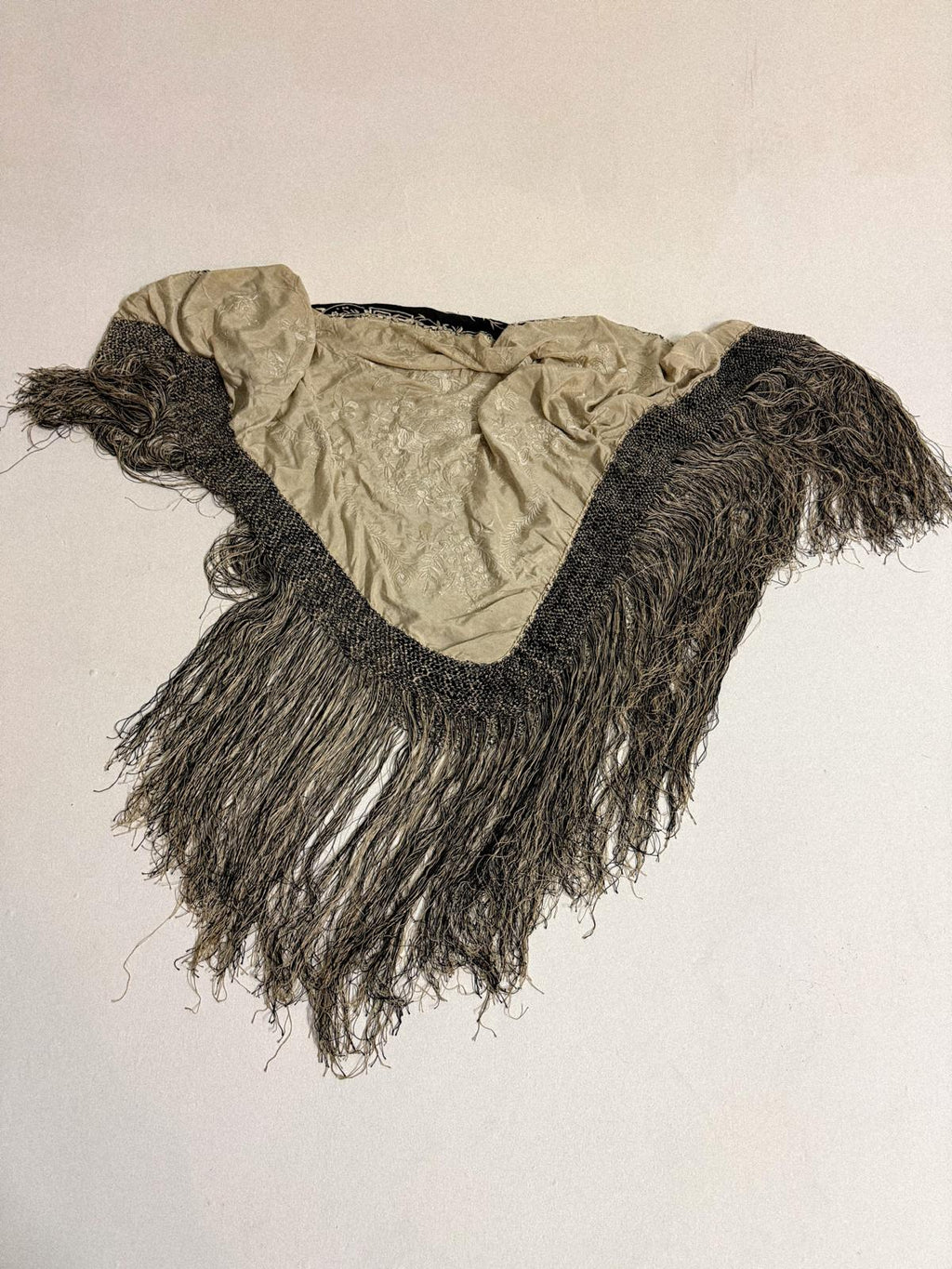 1920s Black & Ivory “Yin-Yang” Embroidered Silk Piano Shawl