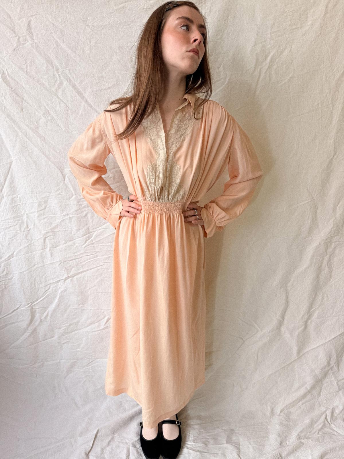 1930s Salmon Silk and Lace Nightgown