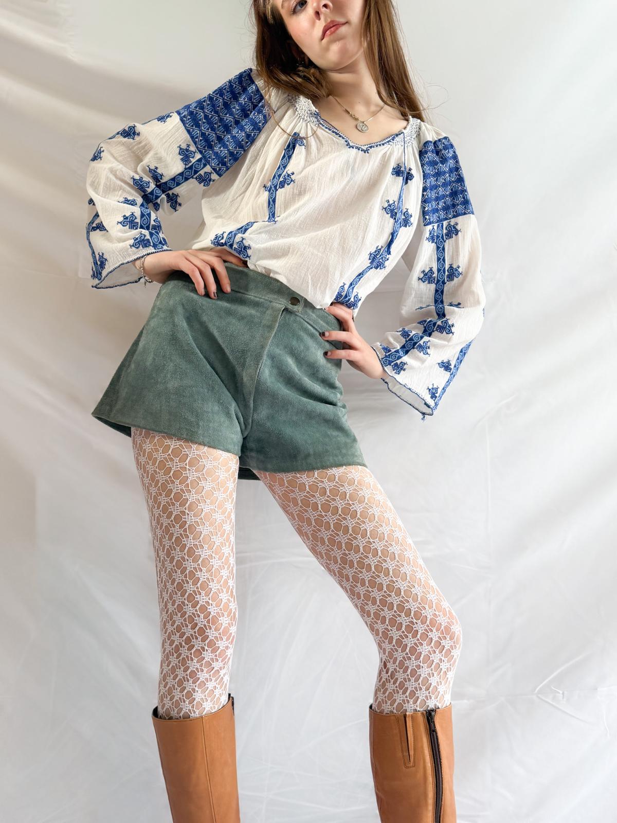 1970s Baby Blue Suede Hotpants