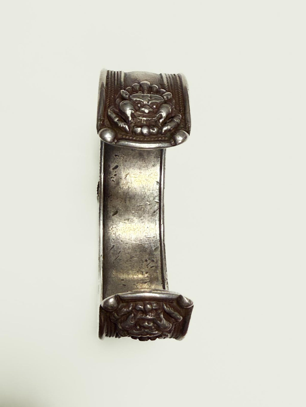 1970s Nepalese Silver & Coral Cuff with Dragon–Serpent Motif