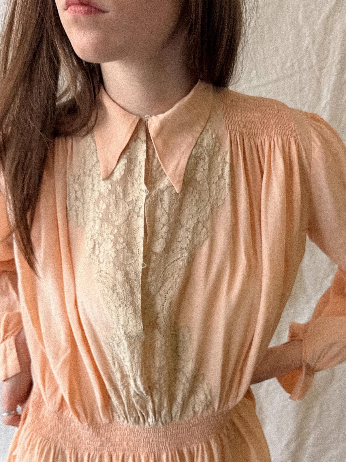 1930s Salmon Silk and Lace Nightgown