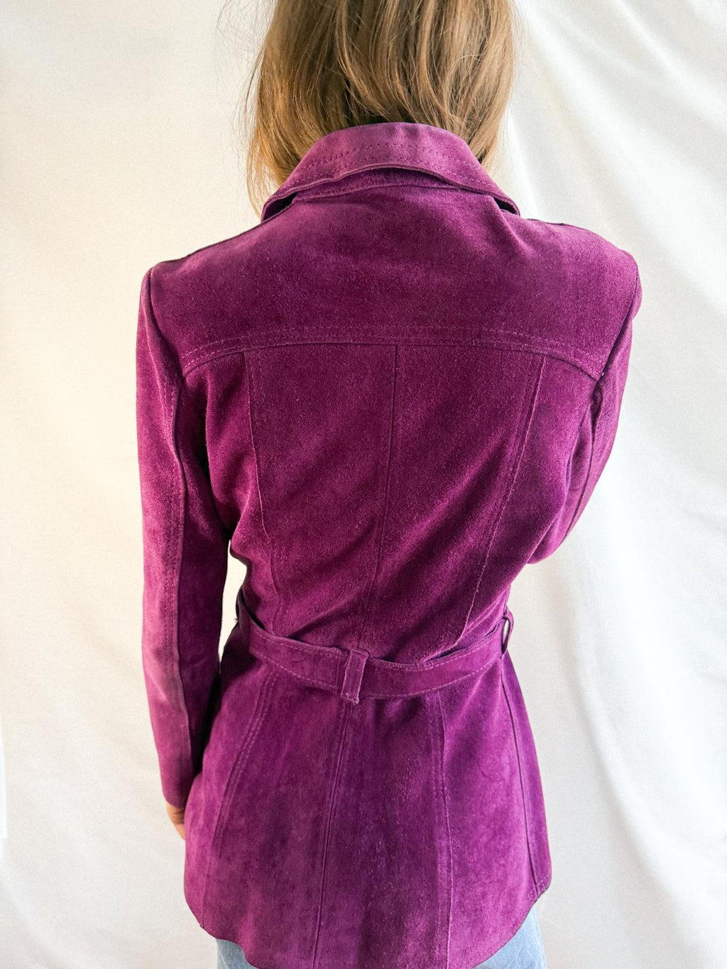 1970s Royal Amethyst Suede Jacket with Dagger Collar