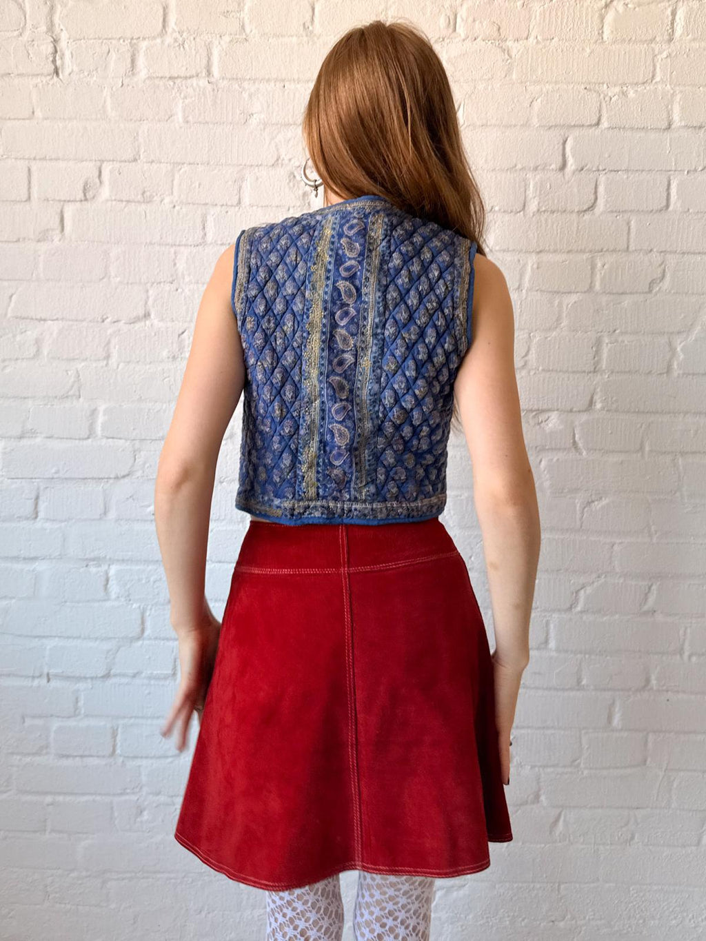 1970s Indian Cotton Gauze Blouse & Quilted Vest Set