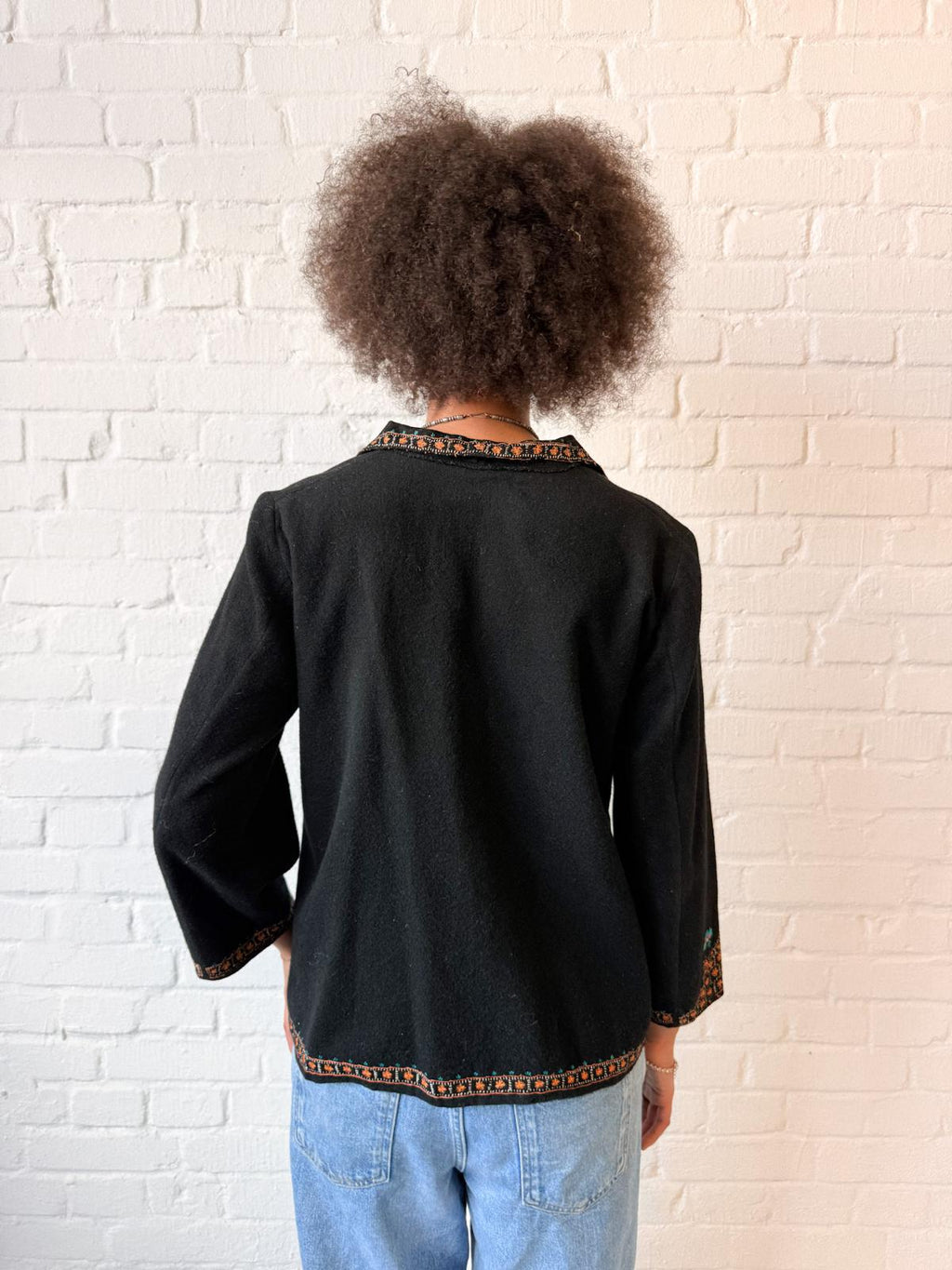 1920s–30s Black Wool Jacket with Kashmiri-Style Floral Embroidery