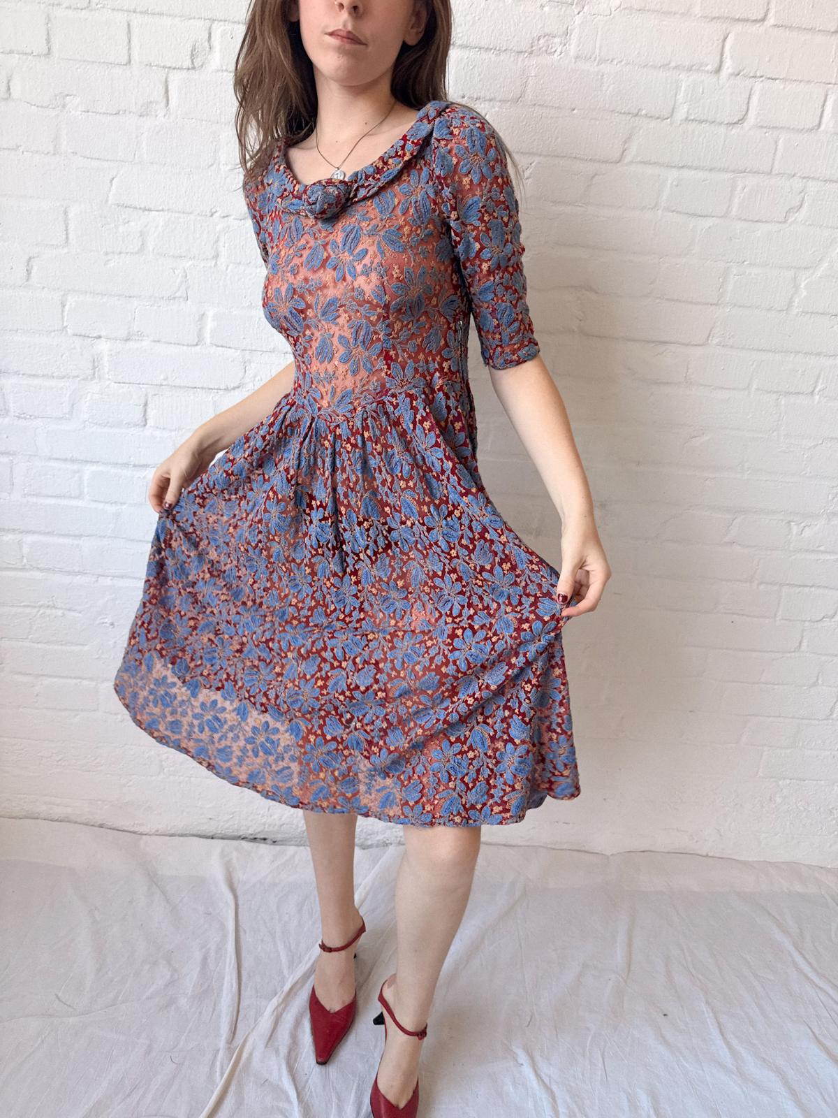 1930s Mesh and Embroidery Dress