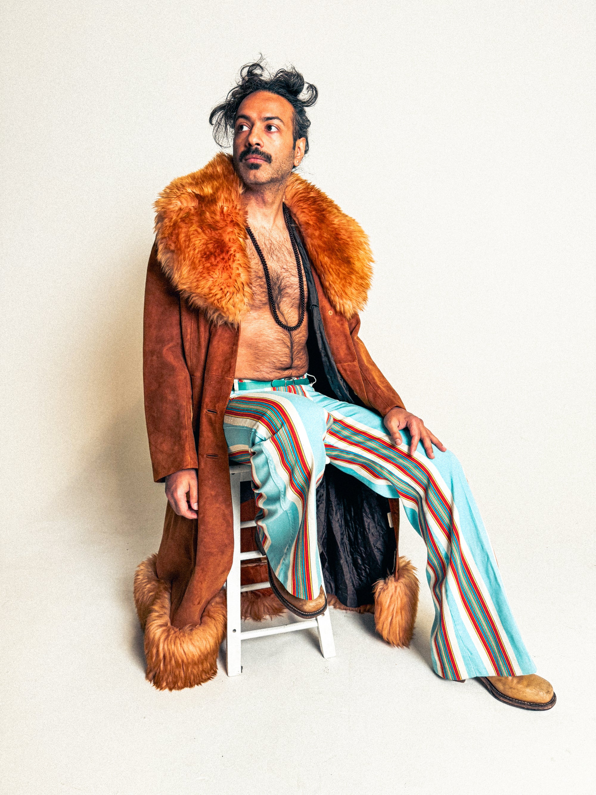 1970s Rusty Tangerine Suede and Sheepskin Belted Long Coat