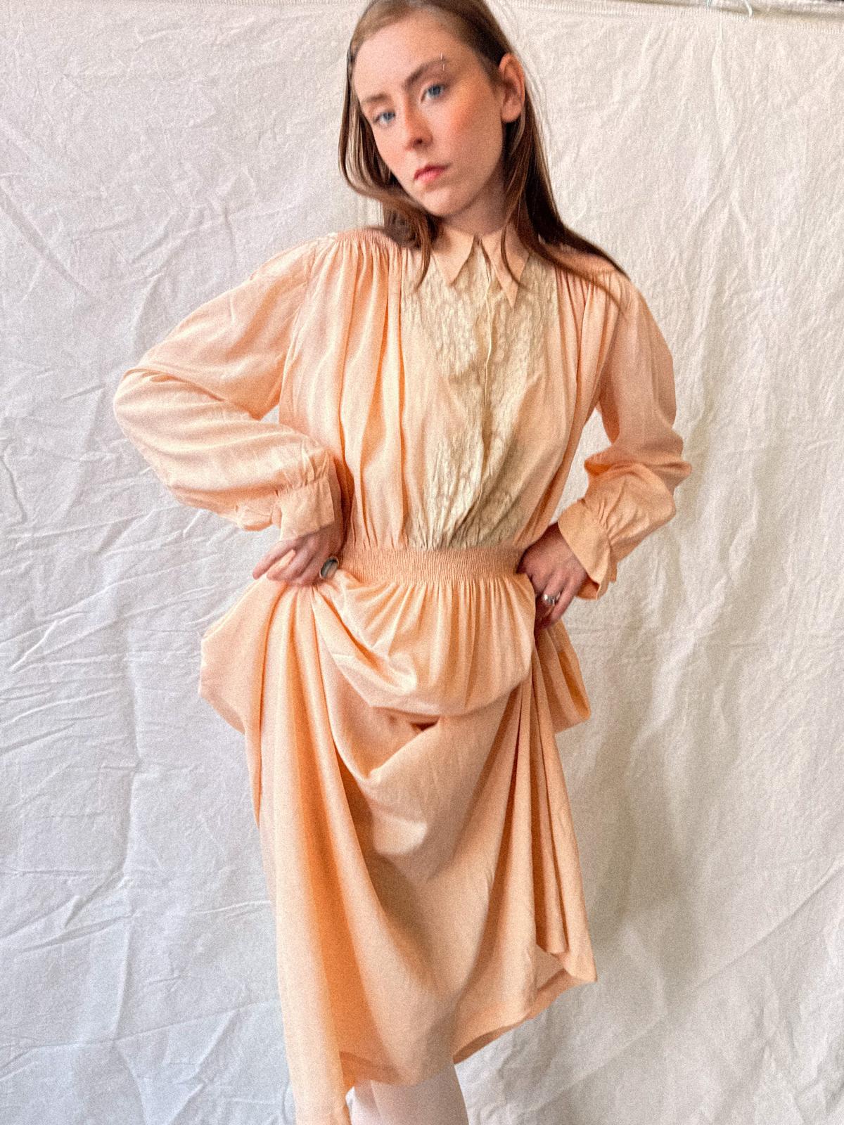 1930s Salmon Silk and Lace Nightgown
