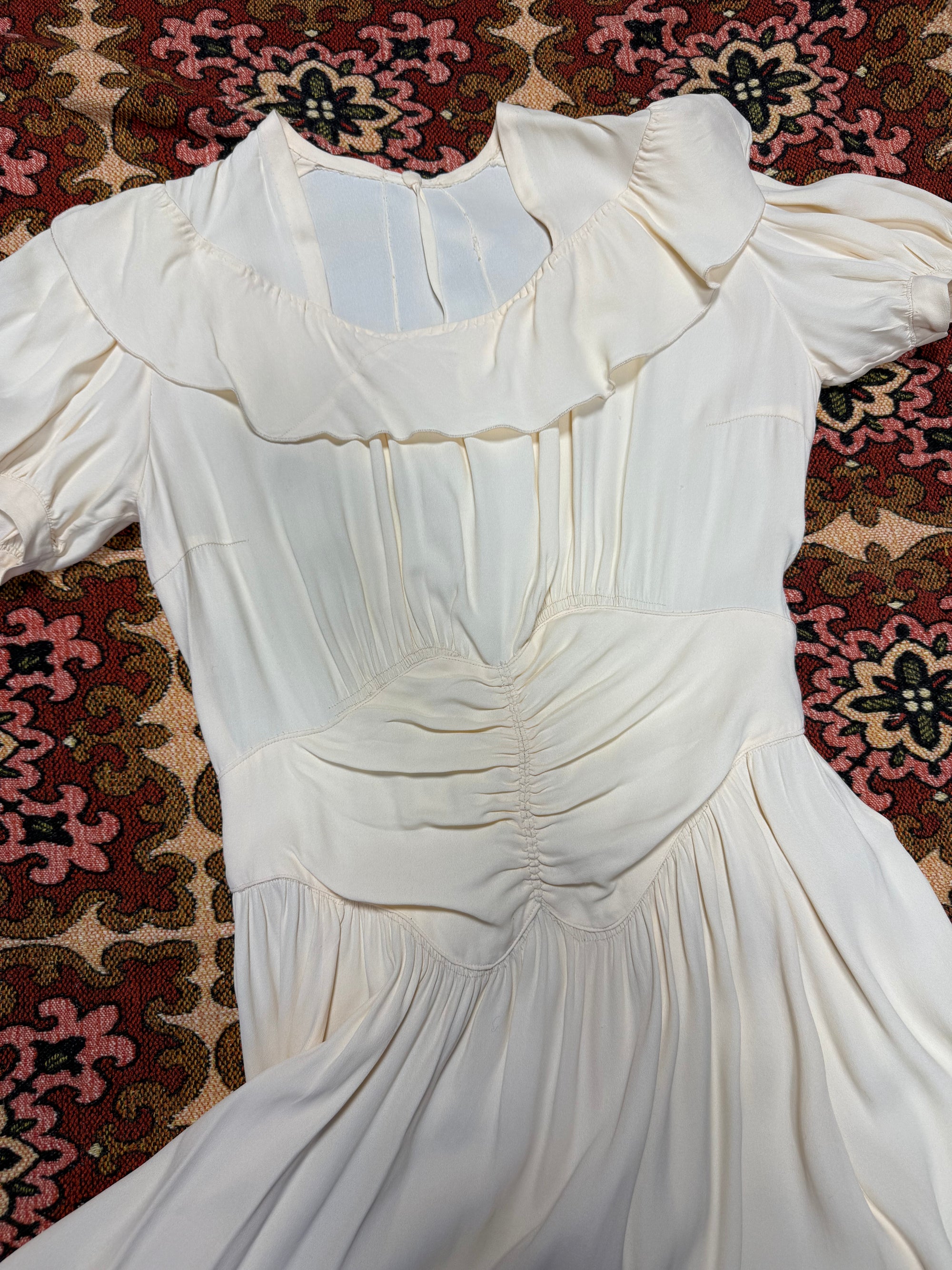 1930s Rayon Crepe Light Apricot Ruffled Dress