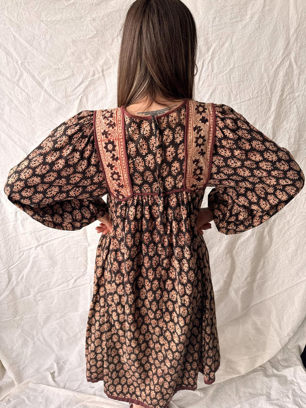 1970s Phool Hand Block Printed Cotton Midi Dress