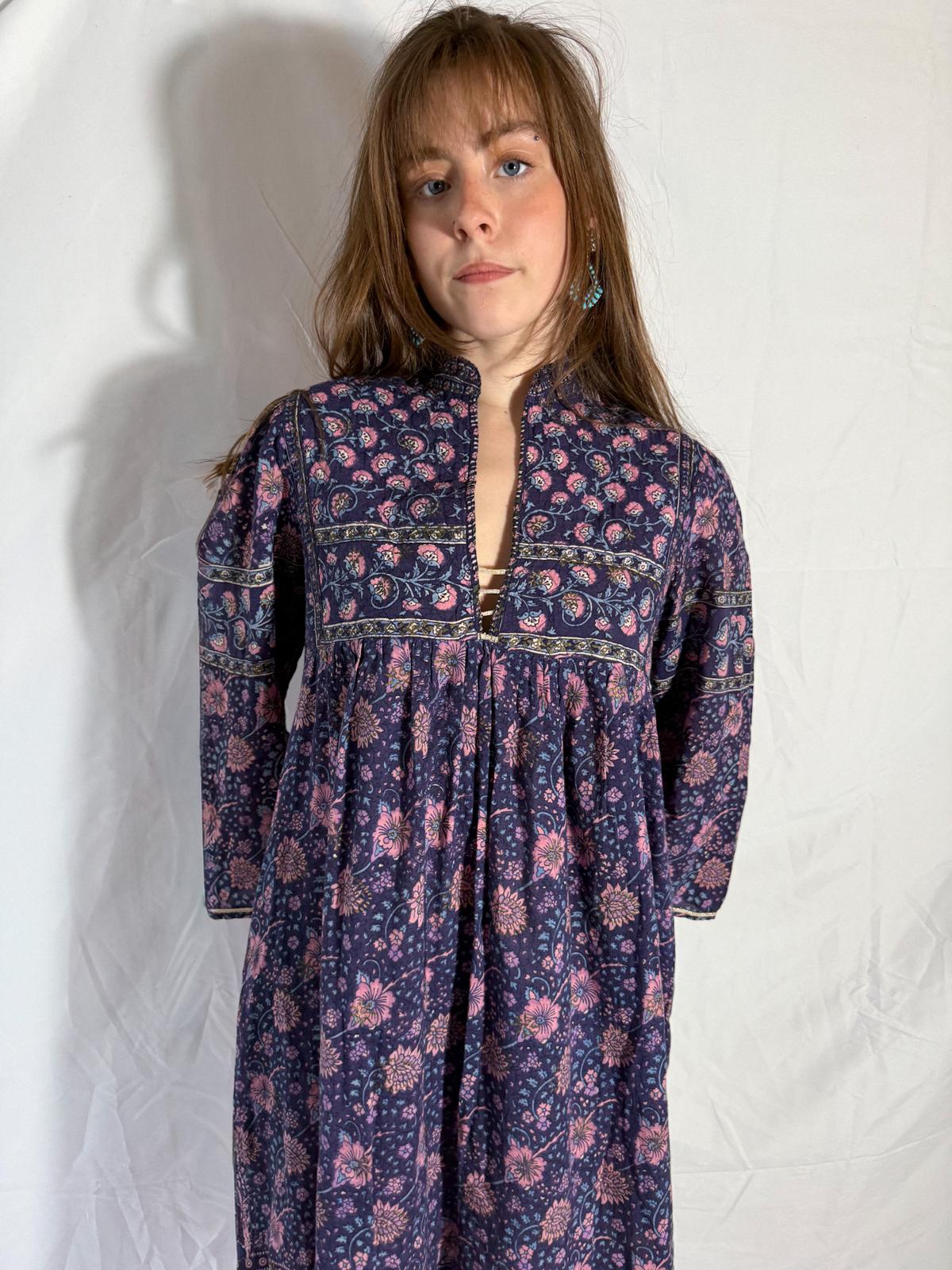 1970s Blockprint Cotton Dress