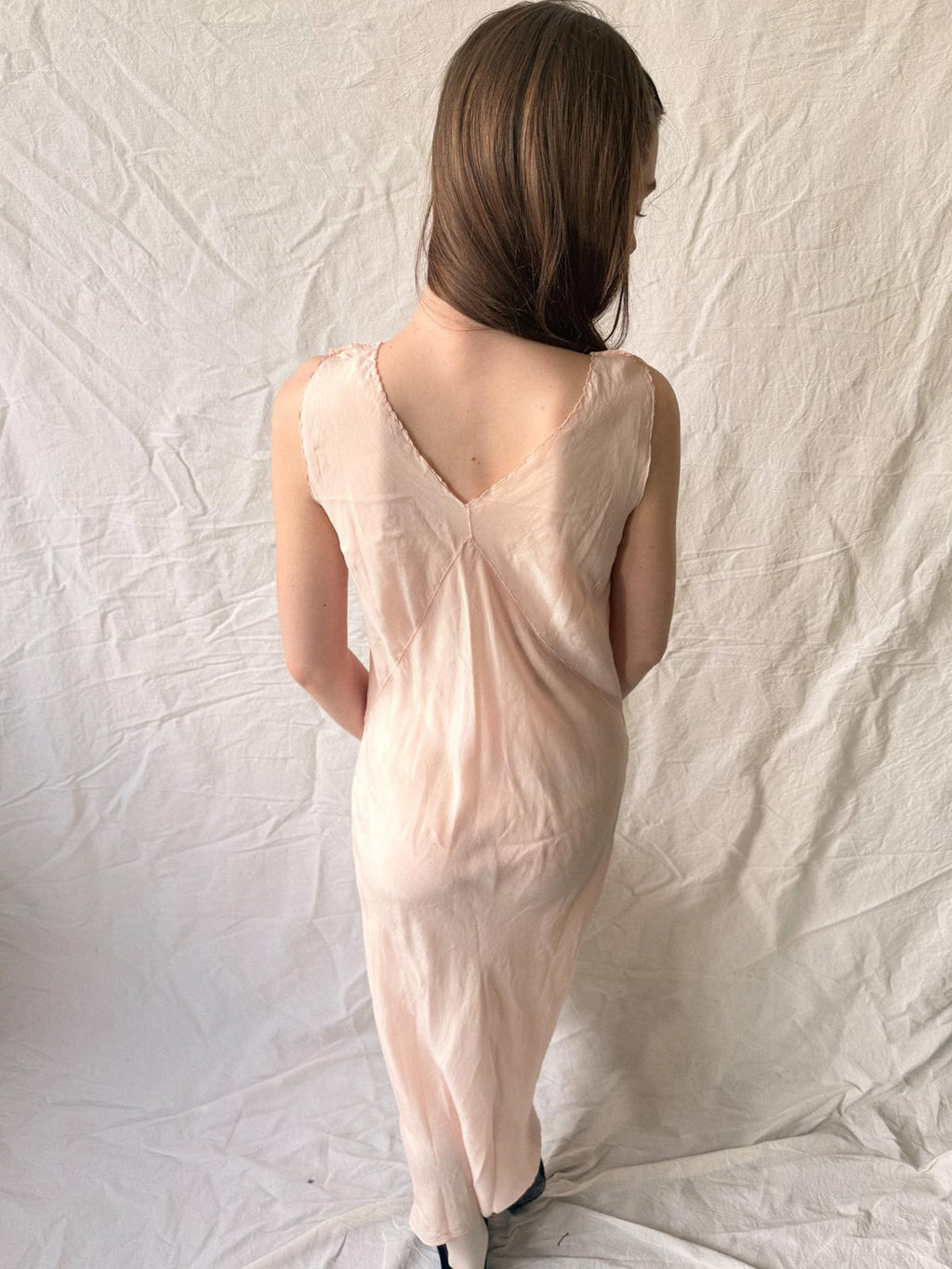 1930s Baby Pink Bias-Cut Silk Slip Dress