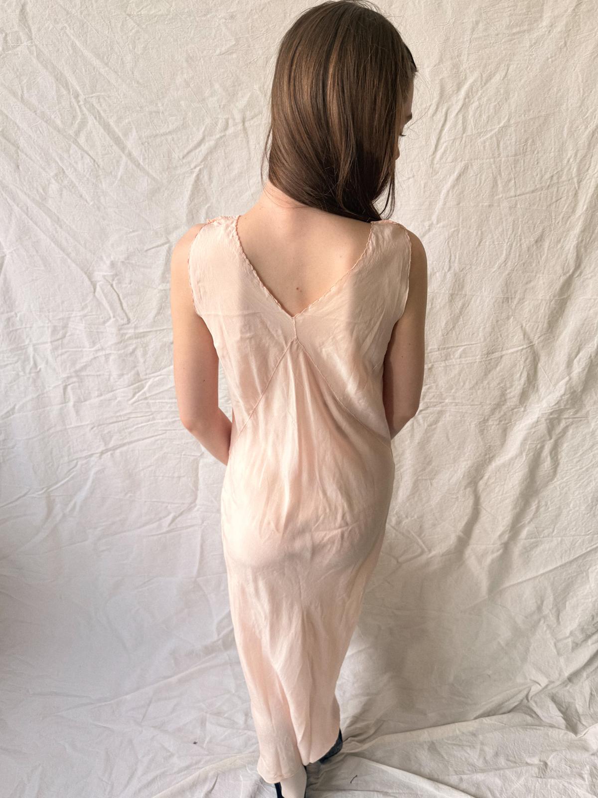 1930s Baby Pink Bias-Cut Silk Slip Dress