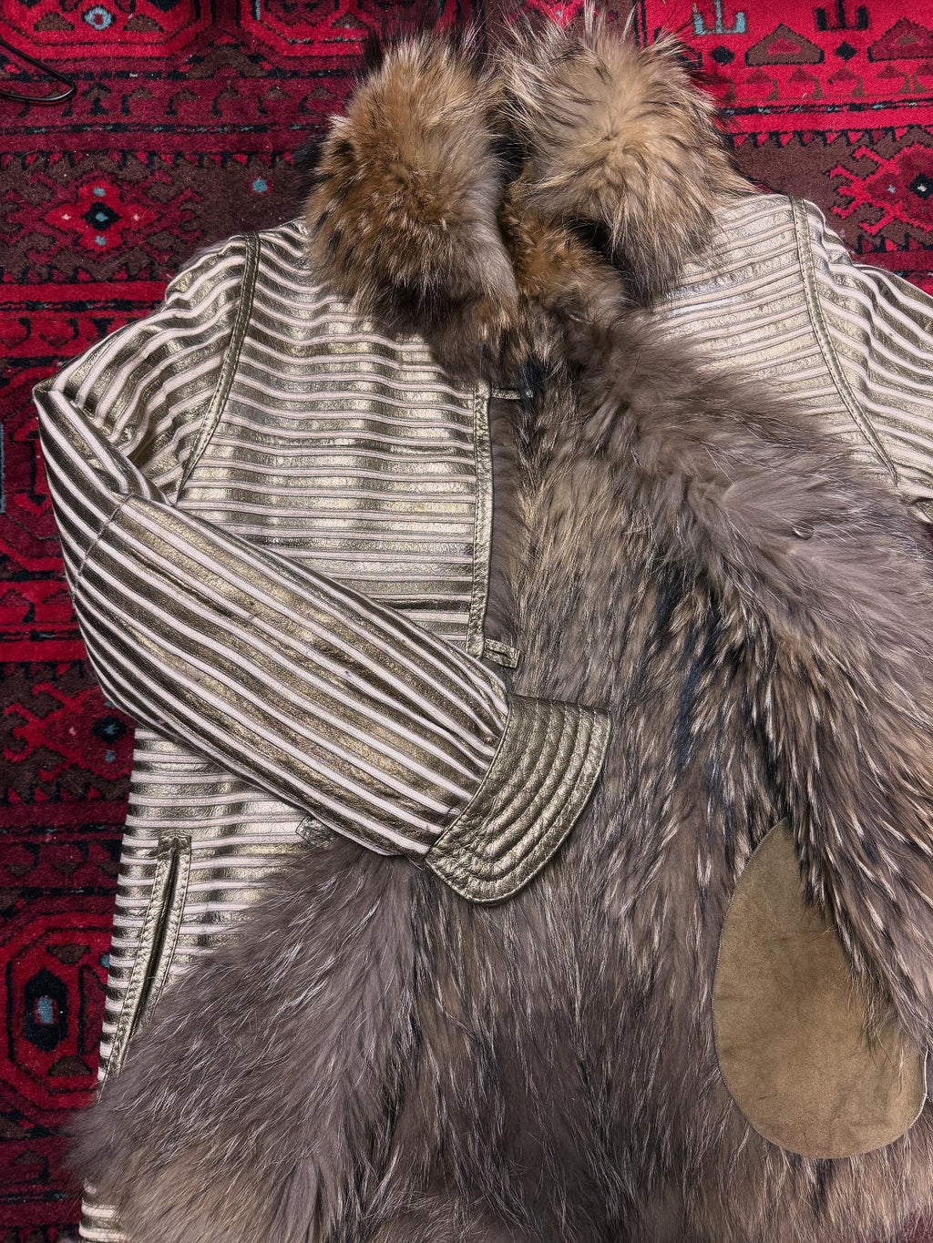 Sensationally Rare 1970s Metallic Leather and Fox Jacket
