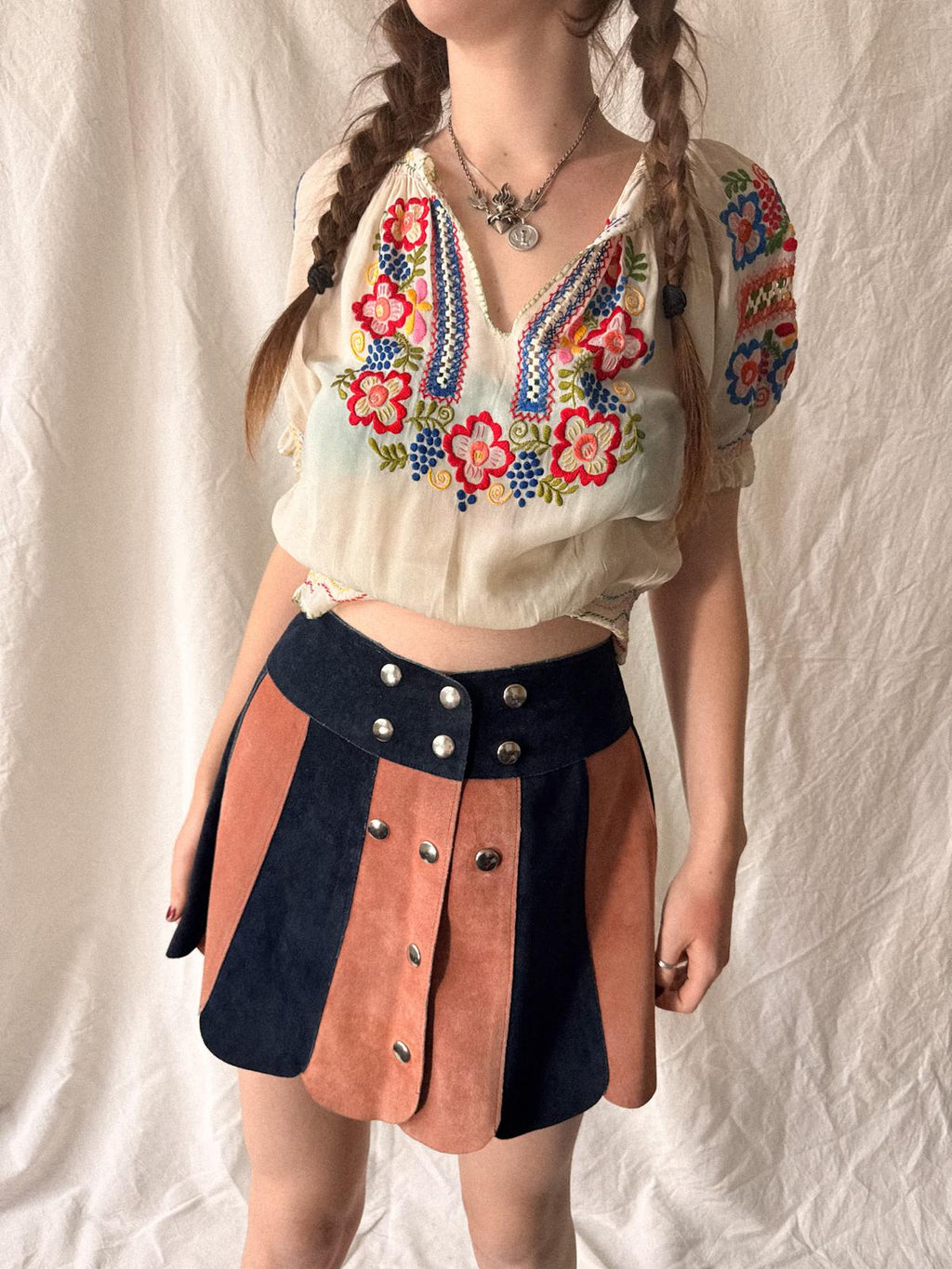 Vintage 1960s Two-Tone Suede Mini Skirt