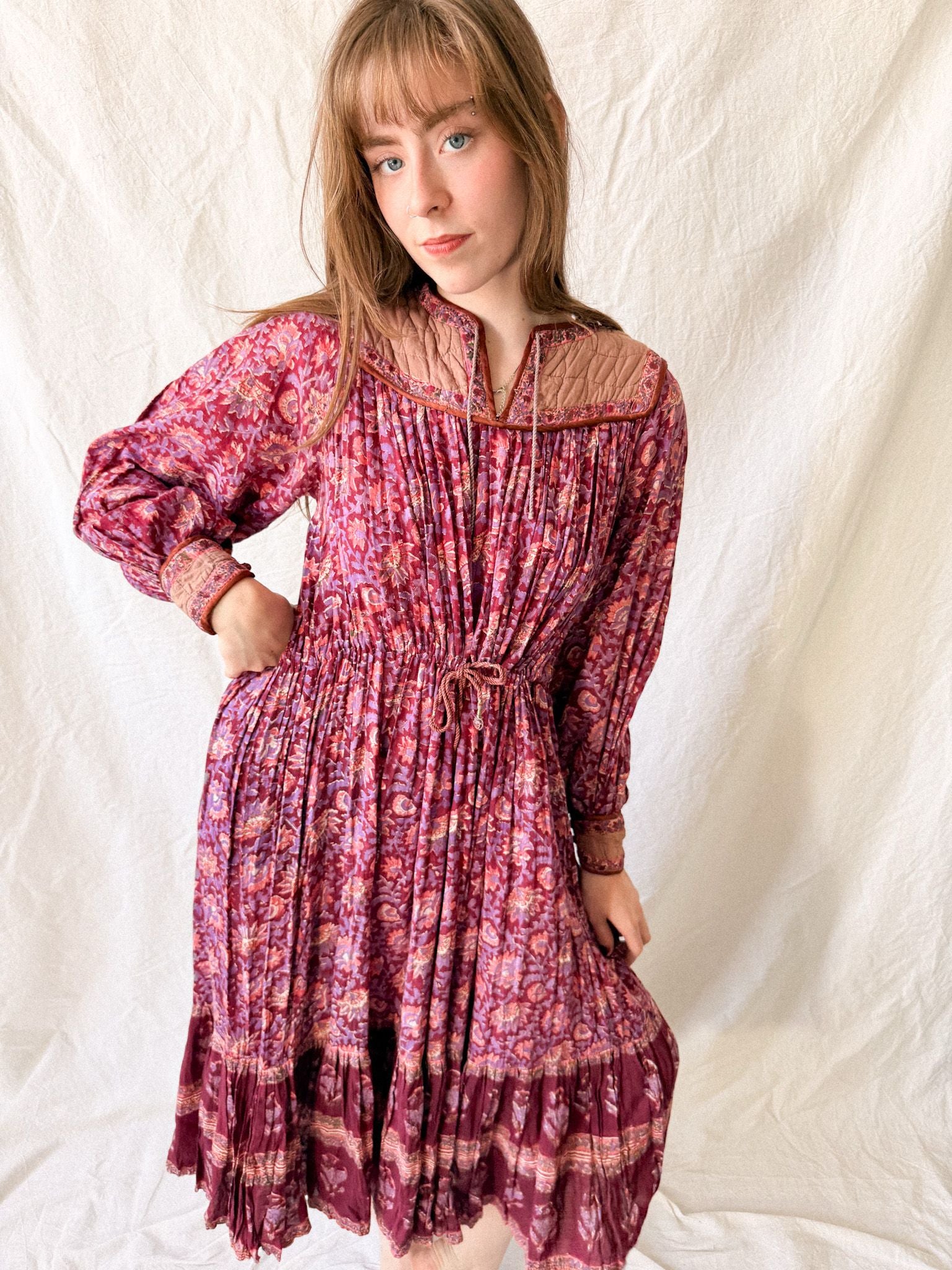 1970s Indian Block Print Cotton Gauze Dress