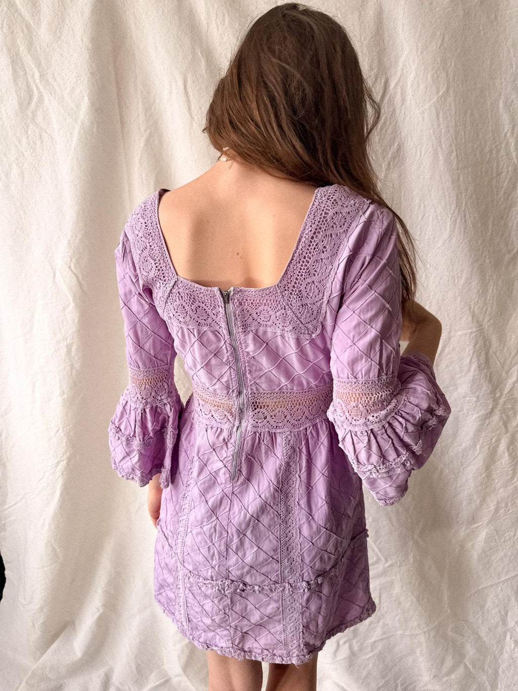 Lavender Quilted Cotton Lace Mini Dress | 1960s–70s Mexico