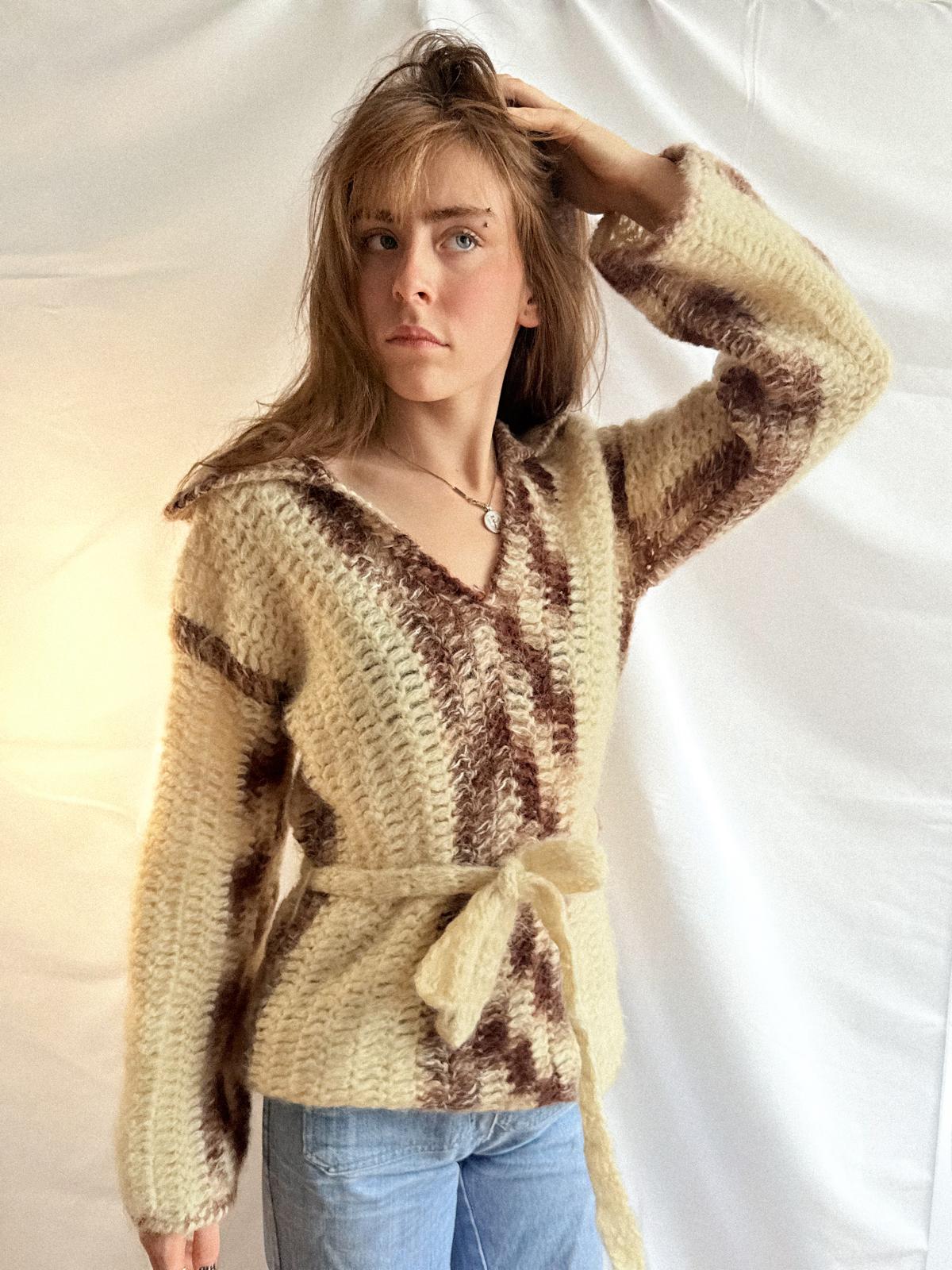 1970s Italian Made Mohair-Blend Belted Sweater with Collar