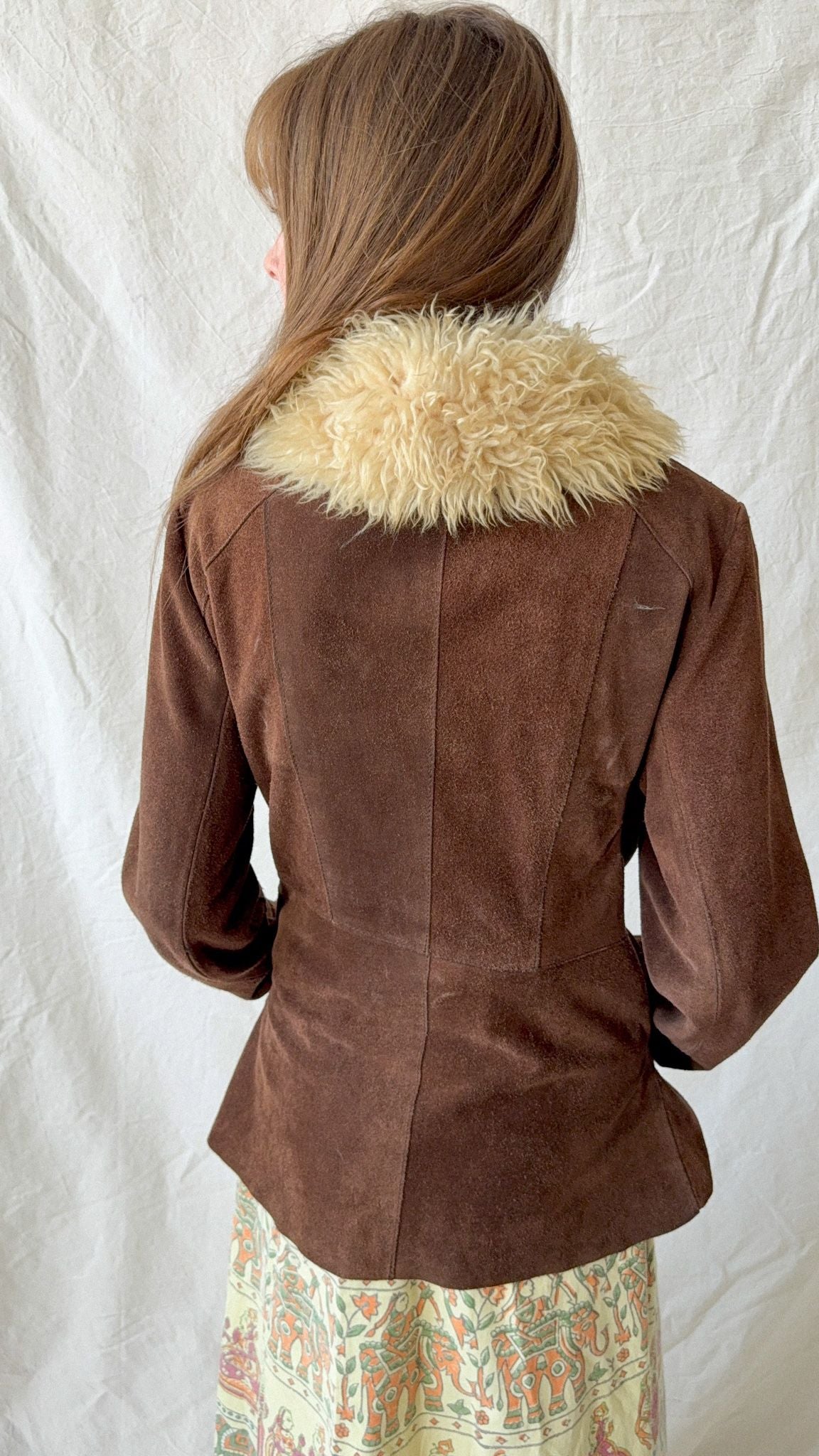Vintage 1970s Brown Suede Penny Lane Jacket with Sheepskin Collar