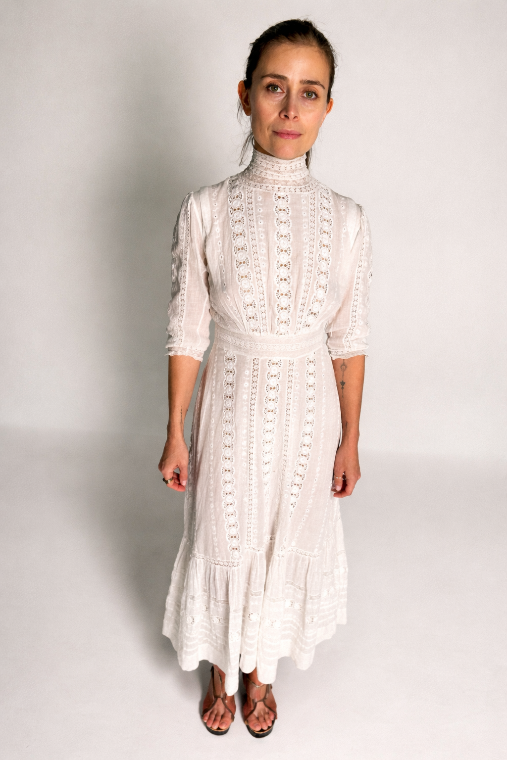 Edwardianisches weißes Baumwollspitzen-Tageskleid, ca. 1905–1912