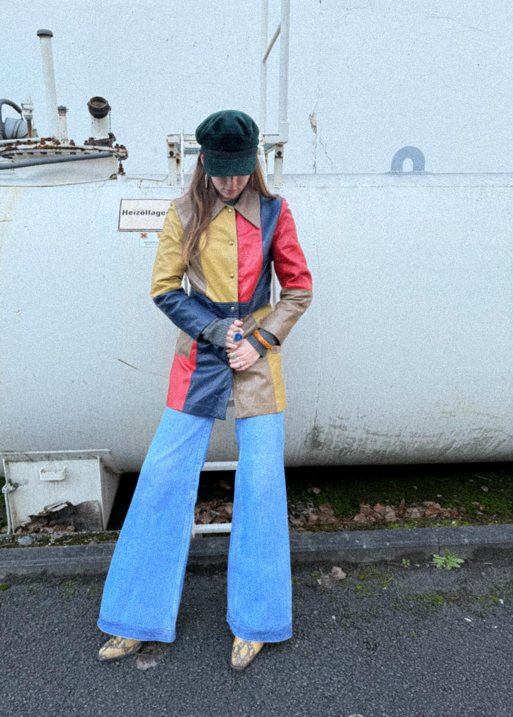 1960s / 70s Multicoloured Colourblock Leather Coat