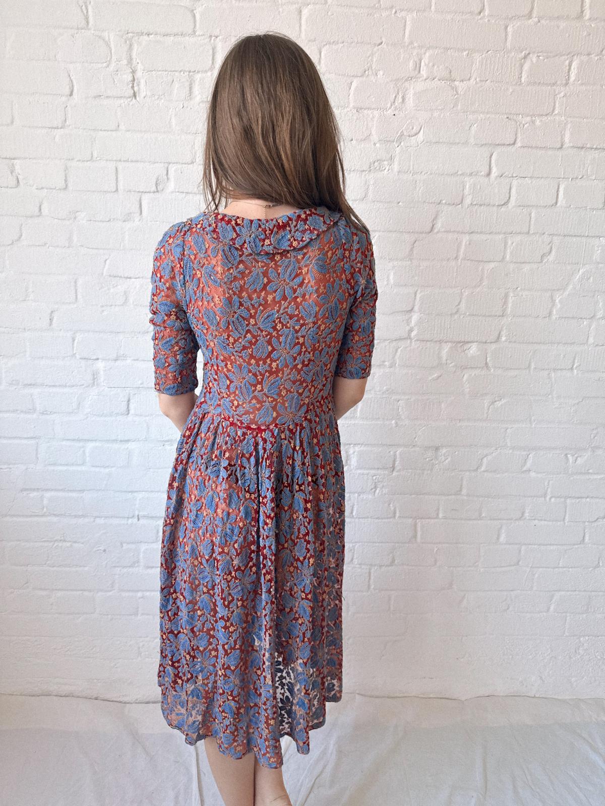 1930s Mesh and Embroidery Dress