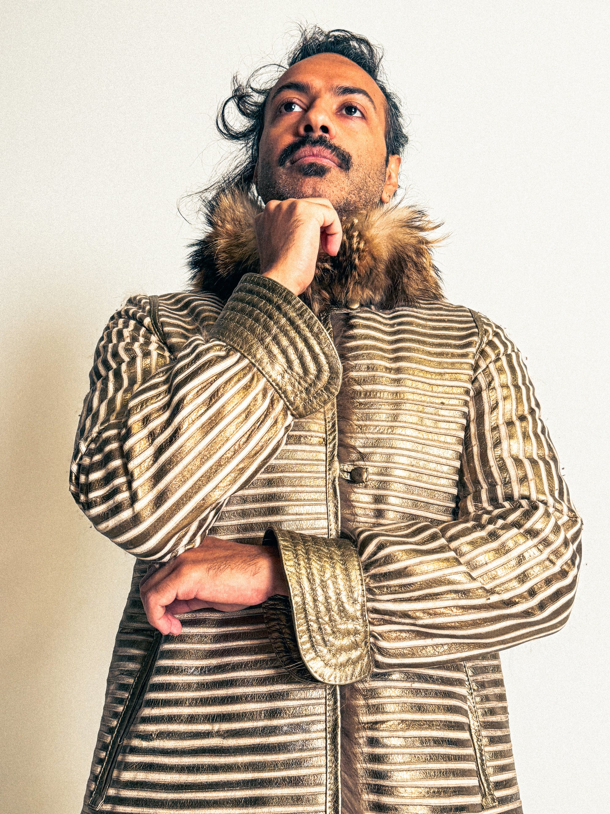 Sensationally Rare 1970s Metallic Leather and Fox Jacket