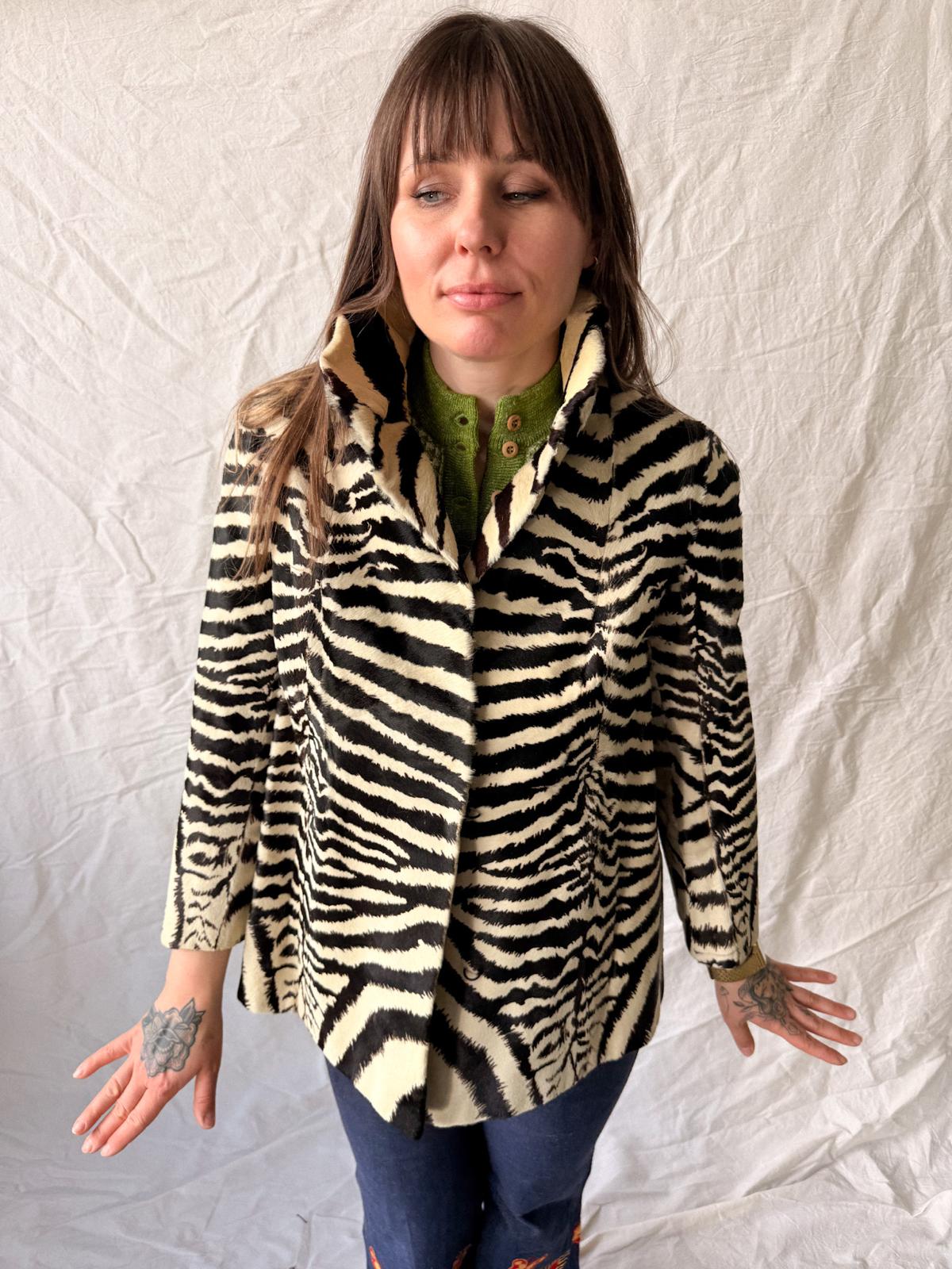 !1960s Zebra Print Pony Fur Statement Jacket